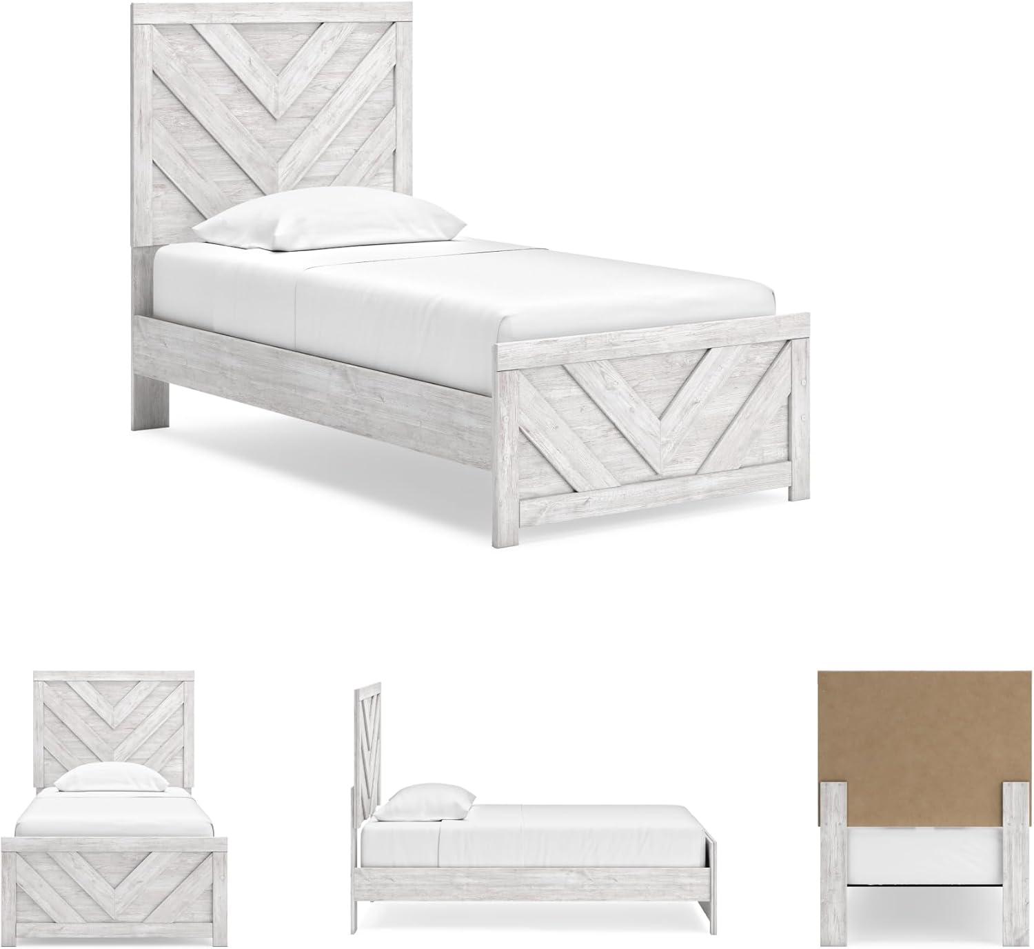 imageSignature Design by Ashley Cayboni Farmhouse Twin Panel Bed Foundation or Box Spring Needed WhitewashTwin Panel Bed