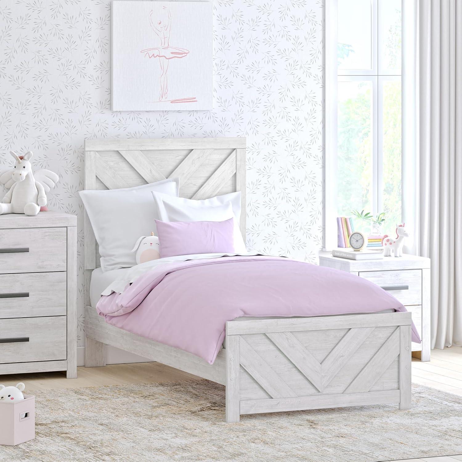 imageSignature Design by Ashley Cayboni Farmhouse Twin Panel Bed Foundation or Box Spring Needed WhitewashTwin Panel Bed