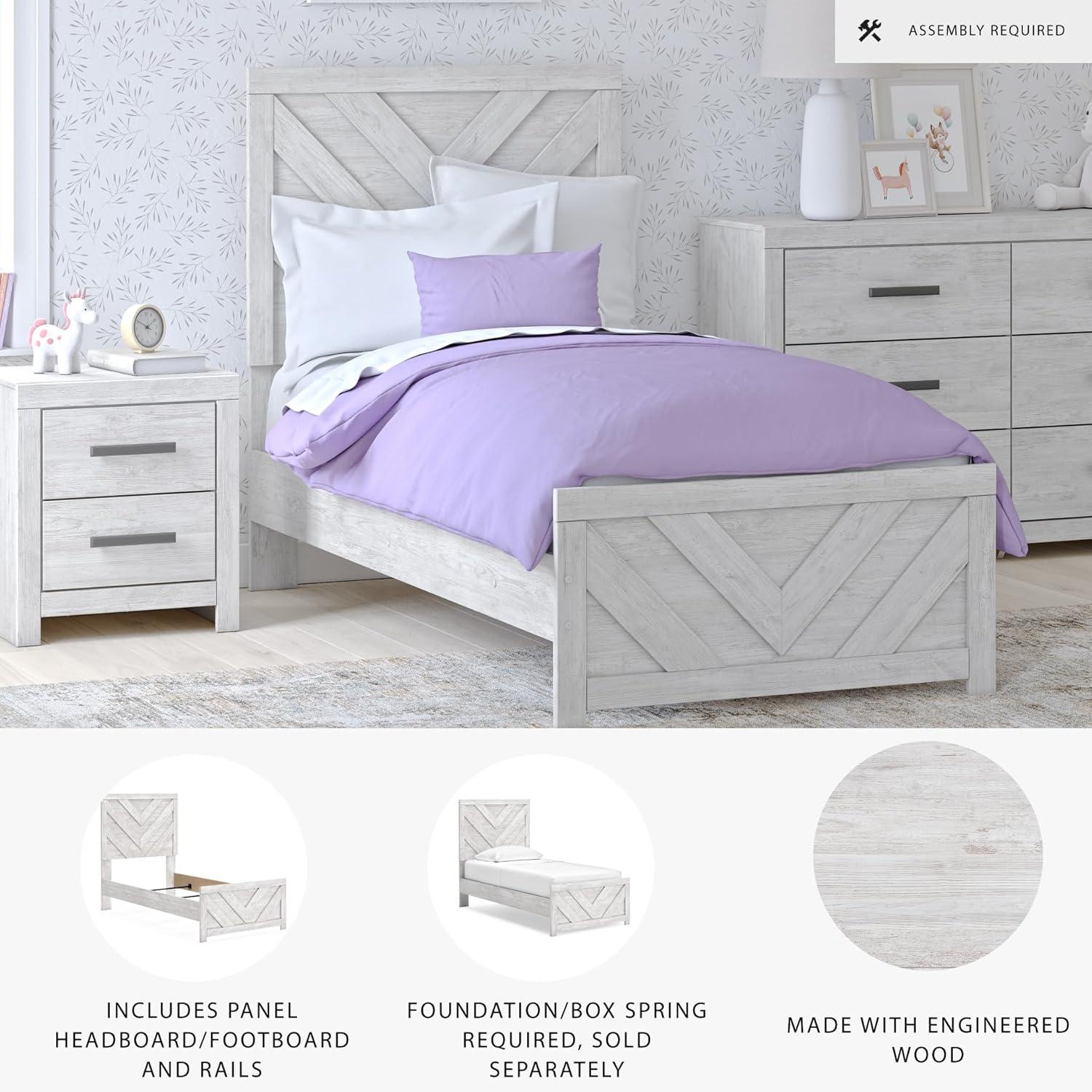 imageSignature Design by Ashley Cayboni Farmhouse Twin Panel Bed Foundation or Box Spring Needed WhitewashTwin Panel Bed
