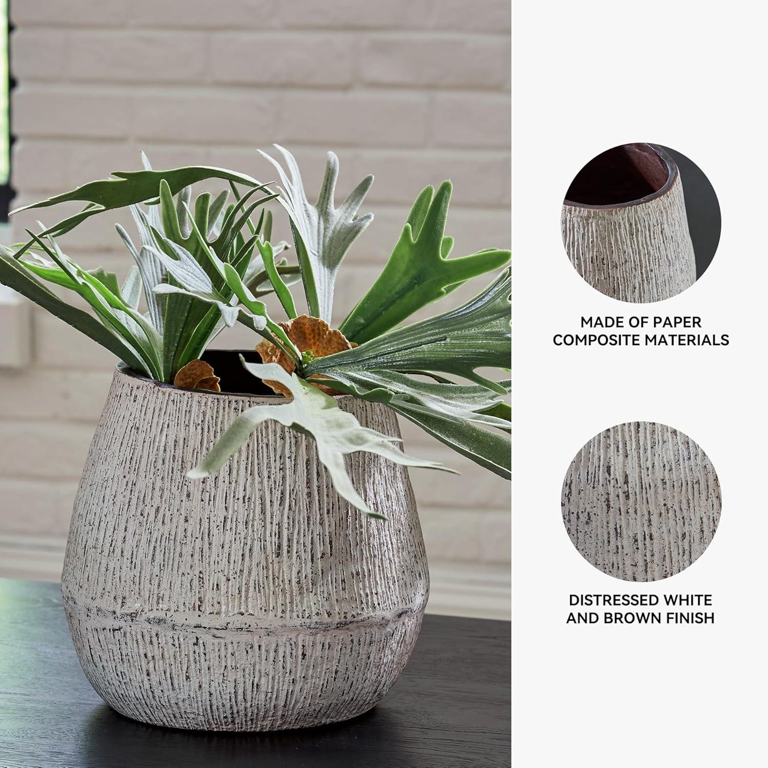 imageSignature Design by Ashley Claymount Casual Indoor Abstract Paper Composite Tabletop Vase with Wide Mouth White amp Light BrownWhite Light Brown