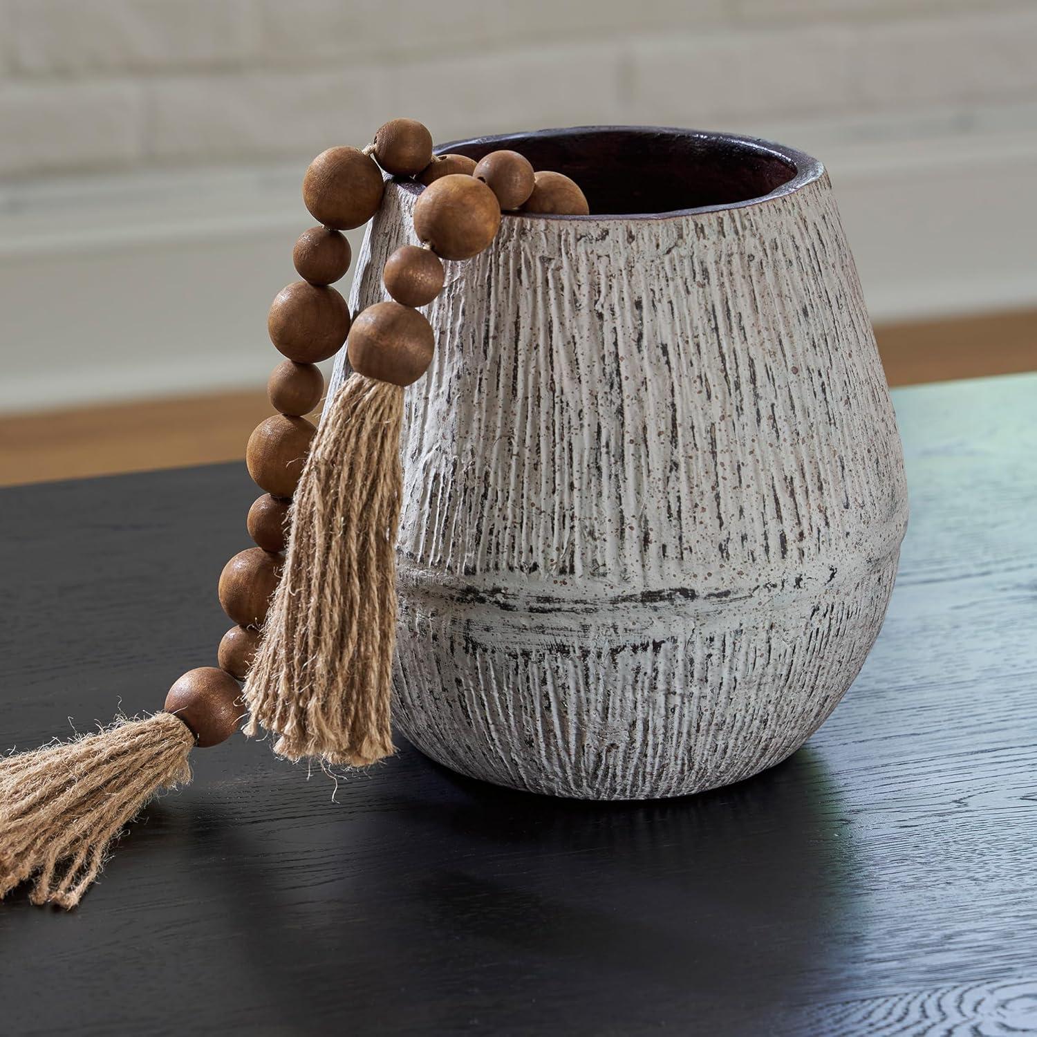 imageSignature Design by Ashley Claymount Casual Indoor Abstract Paper Composite Tabletop Vase with Wide Mouth White amp Light BrownWhite Light Brown