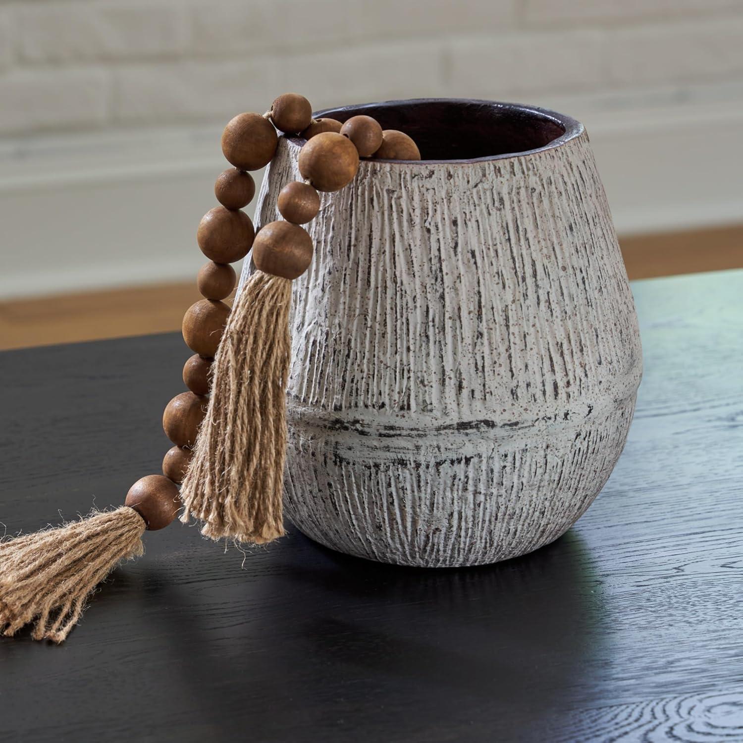 imageSignature Design by Ashley Claymount Casual Indoor Abstract Paper Composite Tabletop Vase with Wide Mouth White amp Light BrownWhite Light Brown