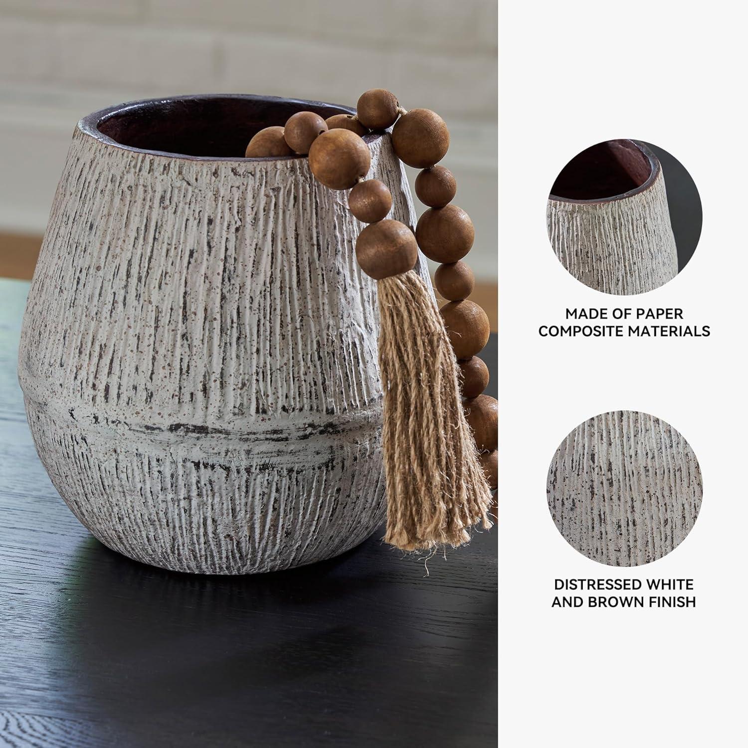 imageSignature Design by Ashley Claymount Casual Indoor Abstract Paper Composite Tabletop Vase with Wide Mouth White amp Light BrownWhite Light Brown