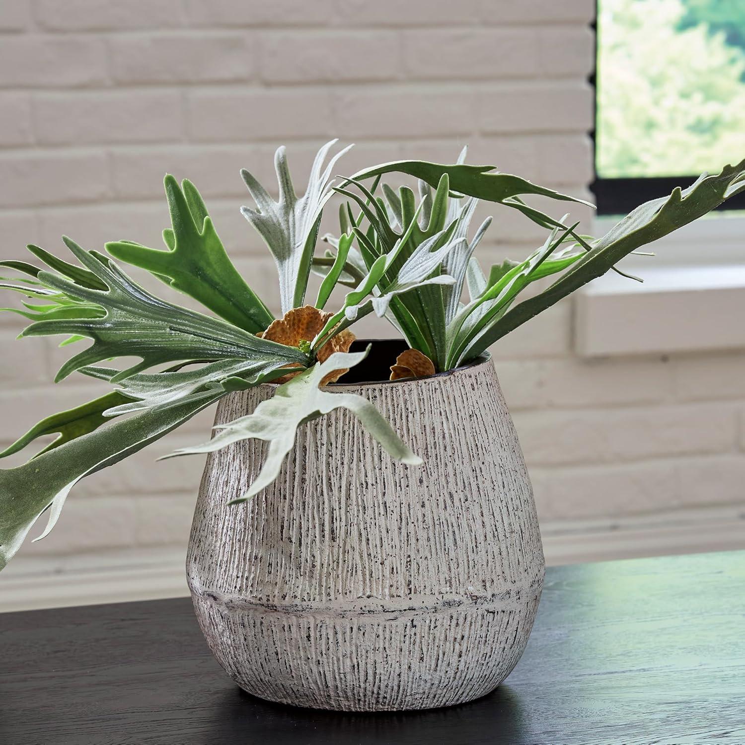 imageSignature Design by Ashley Claymount Casual Indoor Abstract Paper Composite Tabletop Vase with Wide Mouth White amp Light BrownWhite Light Brown