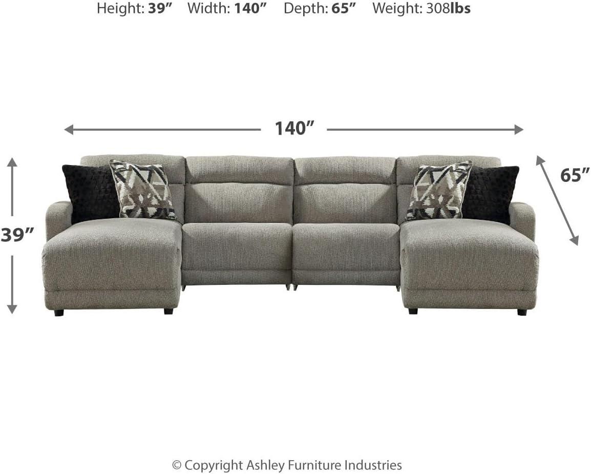 imageSignature Design by Ashley Colleyville Contemporary Wall Hugger U Shaped 4Piece Power Reclining Sectional with Chaise 4 Accent Pillows and USB Ports GrayU Shaped