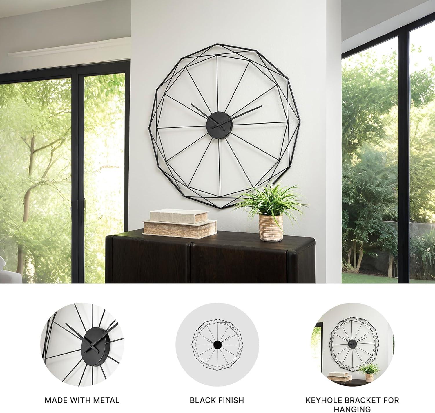 imageSignature Design by Ashley Contemporary Arkthorne Wall Clock Geometric Design Keyhole Bracket for Hanging Metal 3563 W x 063 D x 3563 H Black