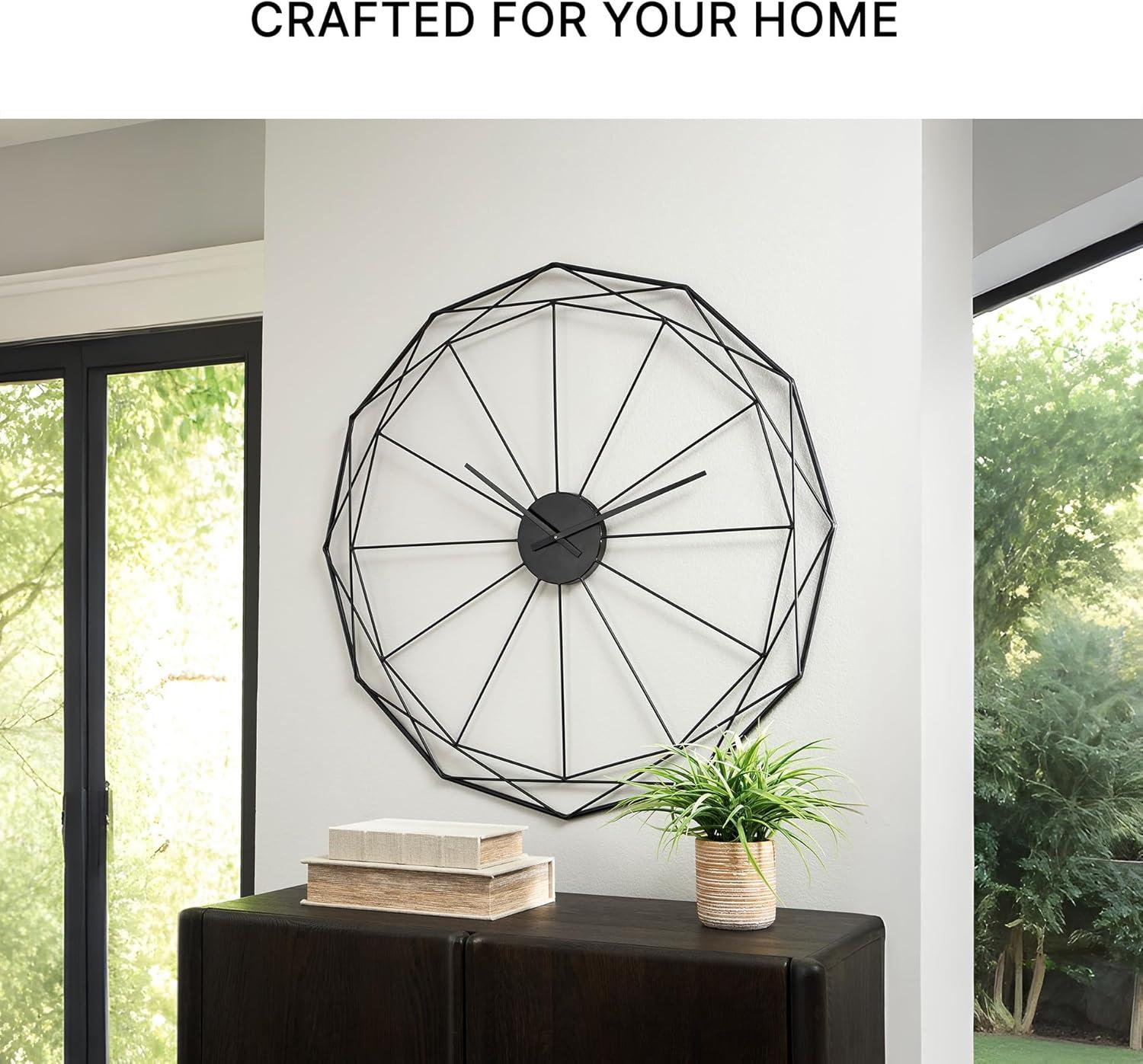imageSignature Design by Ashley Contemporary Arkthorne Wall Clock Geometric Design Keyhole Bracket for Hanging Metal 3563 W x 063 D x 3563 H Black