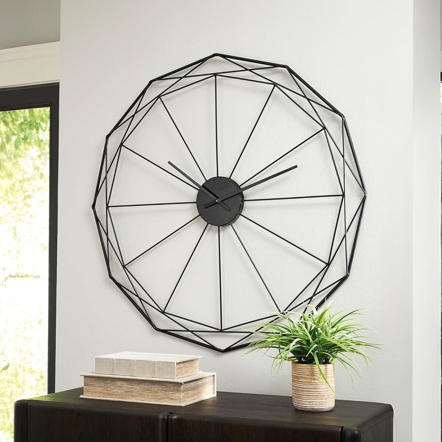 imageSignature Design by Ashley Contemporary Arkthorne Wall Clock Geometric Design Keyhole Bracket for Hanging Metal 3563 W x 063 D x 3563 H Black