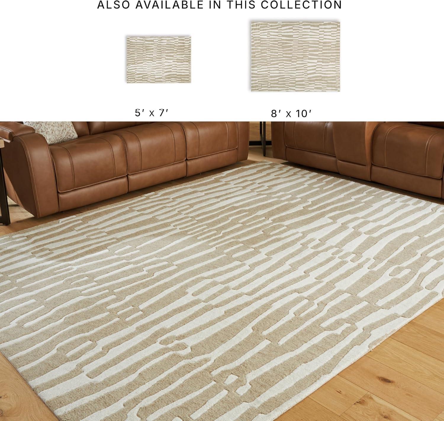 imageSignature Design by Ashley Corrbell Large Casual Rug Machine Woven Pile Abstract Design WoolPolyester Blend 93 W x 121 D x 038 H BeigeWhite