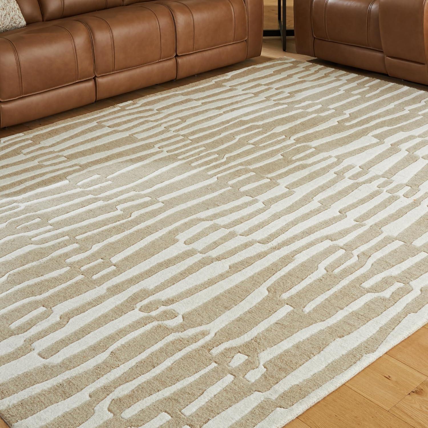 imageSignature Design by Ashley Corrbell Large Casual Rug Machine Woven Pile Abstract Design WoolPolyester Blend 93 W x 121 D x 038 H BeigeWhite