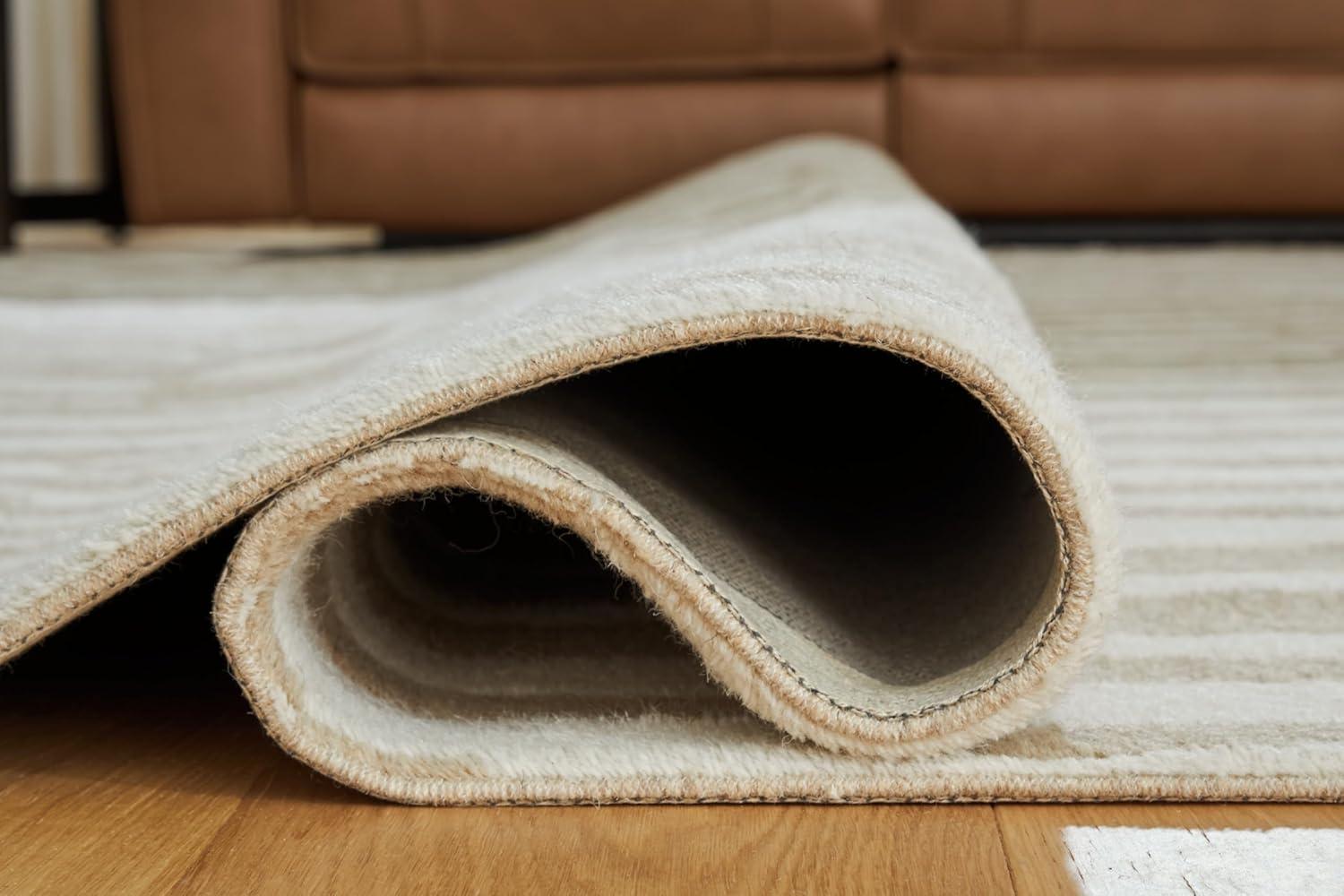 imageSignature Design by Ashley Corrbell Large Casual Rug Machine Woven Pile Abstract Design WoolPolyester Blend 93 W x 121 D x 038 H BeigeWhite