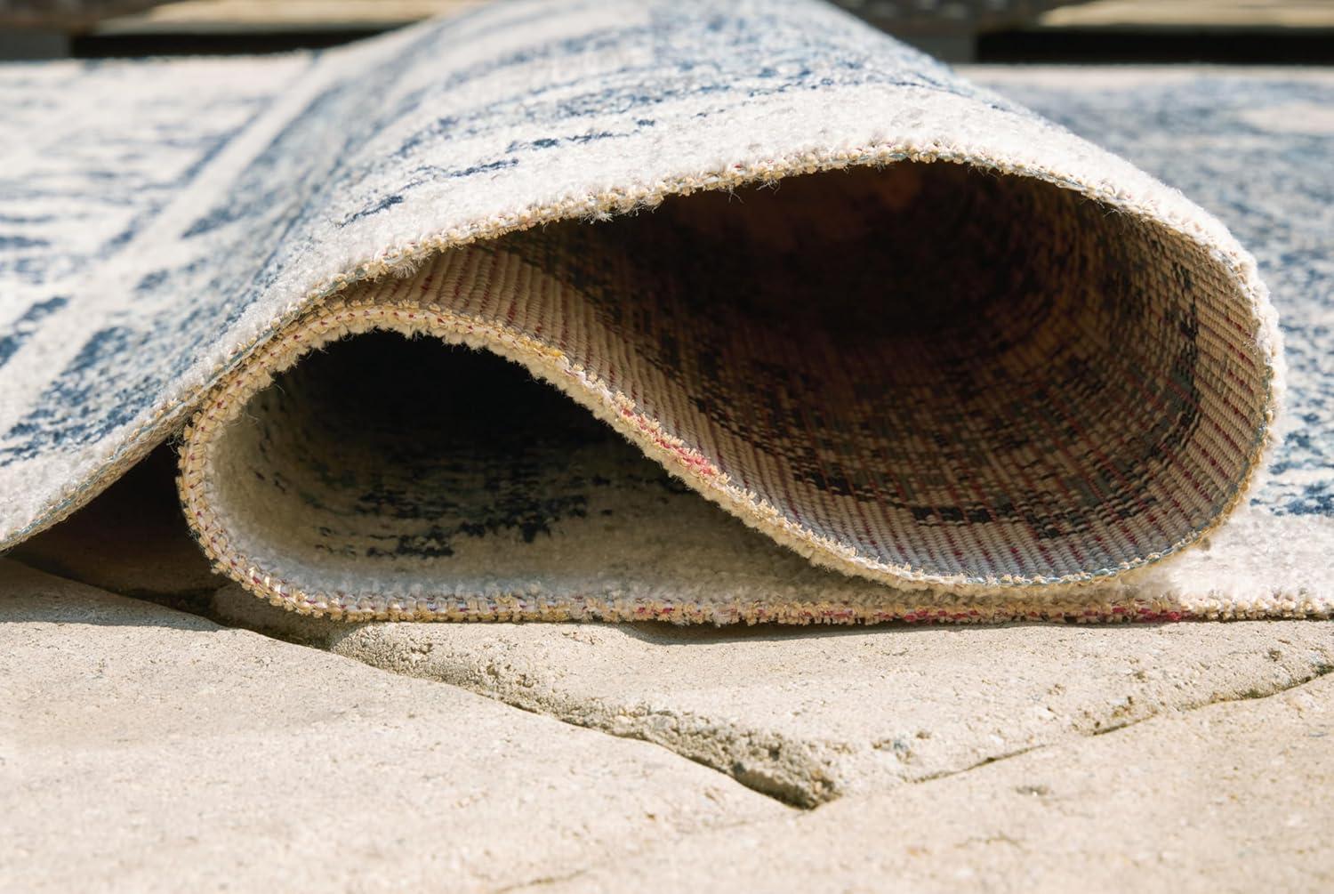 imageSignature Design by Ashley Daddridge Classic IndoorOutdoor Medallion 8 x 10 Rug with Non Slip Backing Blue amp Light Gray