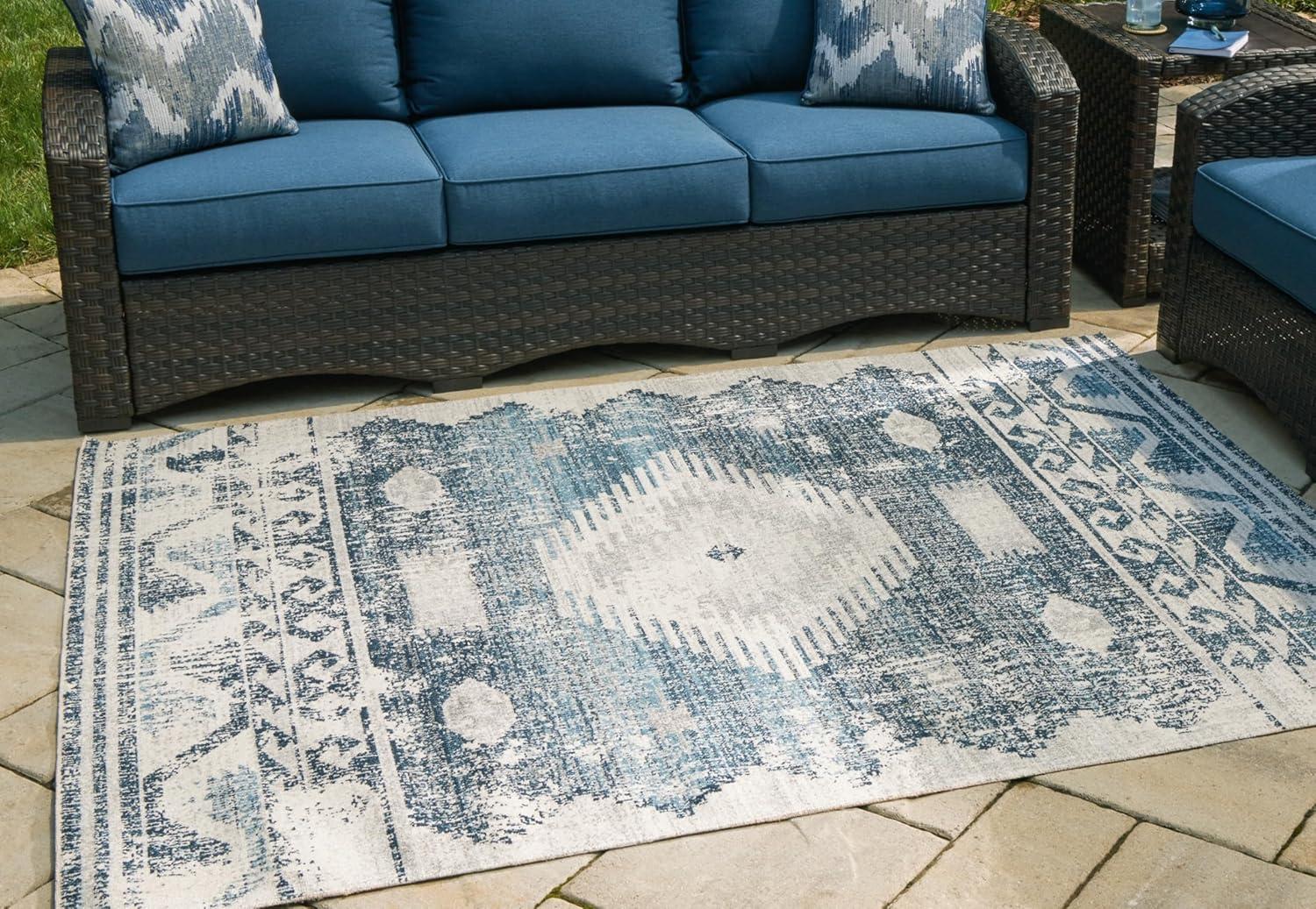 imageSignature Design by Ashley Daddridge Classic IndoorOutdoor Medallion 8 x 10 Rug with Non Slip Backing Blue amp Light Gray