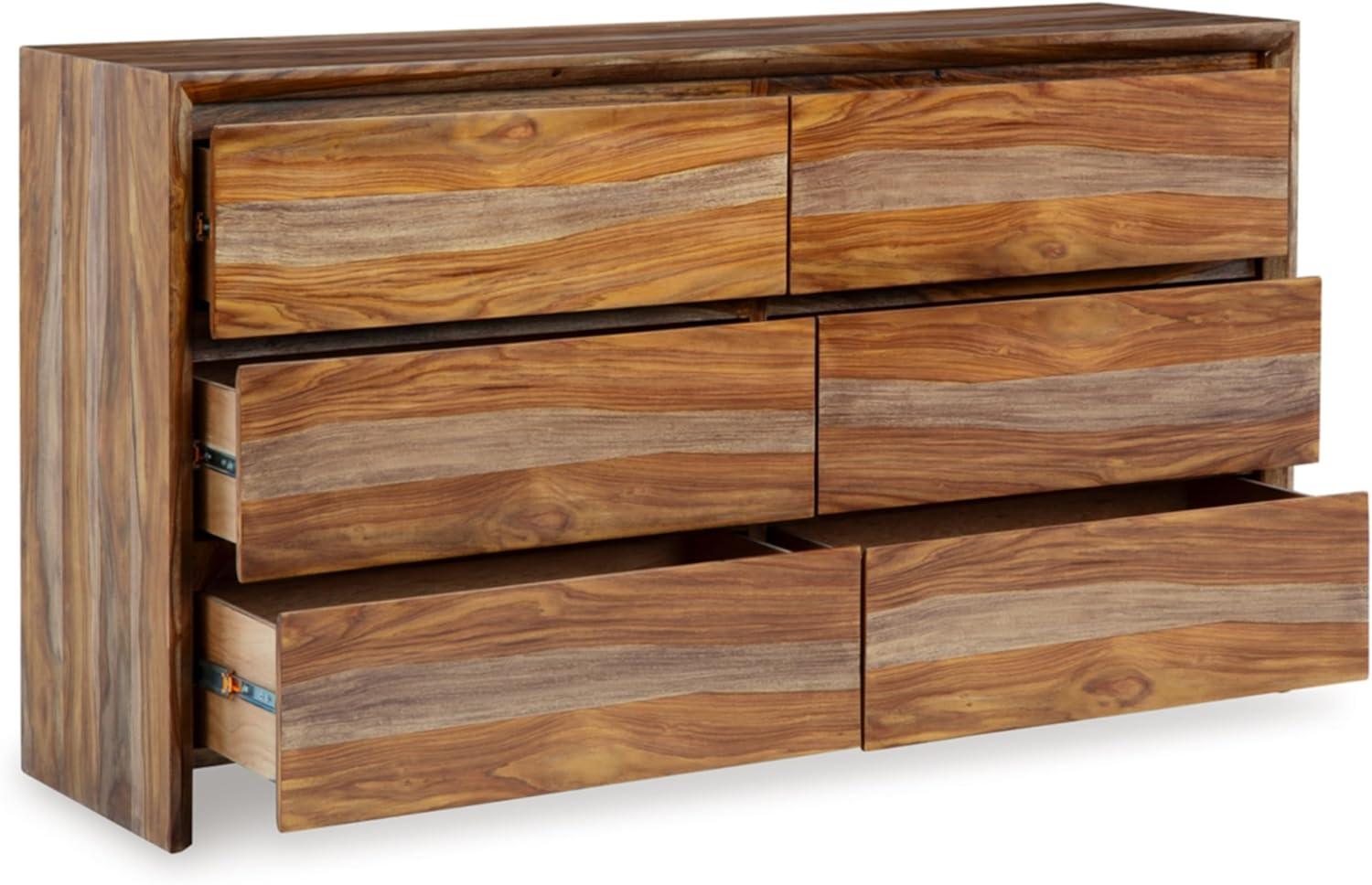 imageSignature Design by Ashley Dressonni Farmhouse 6Drawer Dresser with Beveled Edge and Felt Lining Light BrownBrown