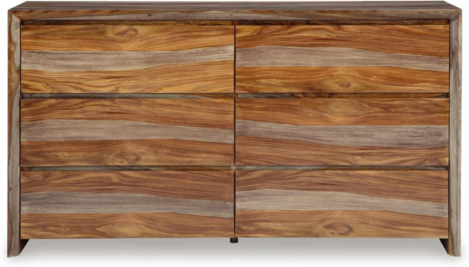 imageSignature Design by Ashley Dressonni Farmhouse 6Drawer Dresser with Beveled Edge and Felt Lining Light BrownBrown