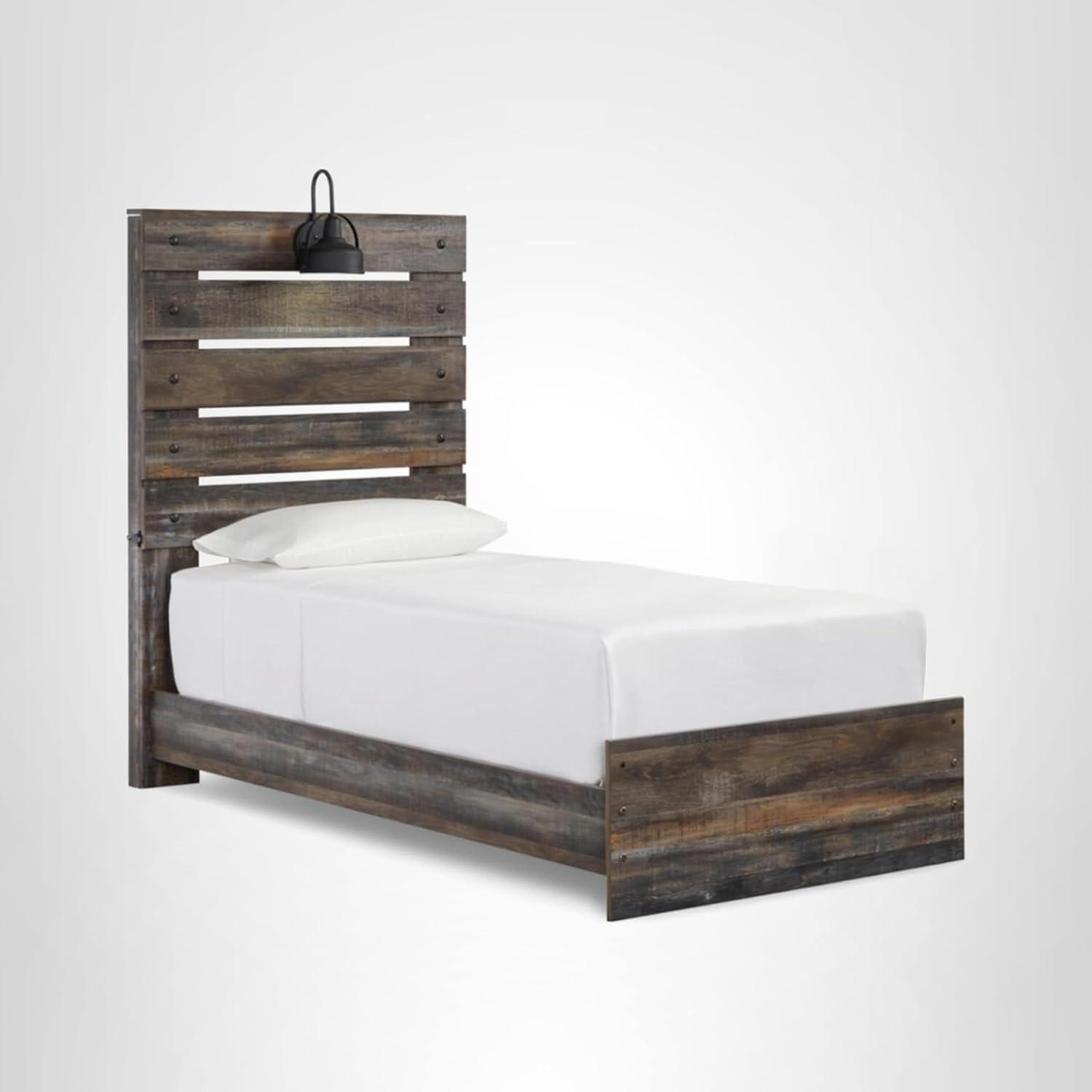 imageSignature Design by Ashley Drystan Rustic Queen Bookcase Bed with 4 Storage Drawers Open Cubbies and LED Light Foundation or Box Spring Not Needed Dark Brown amp GrayTwin