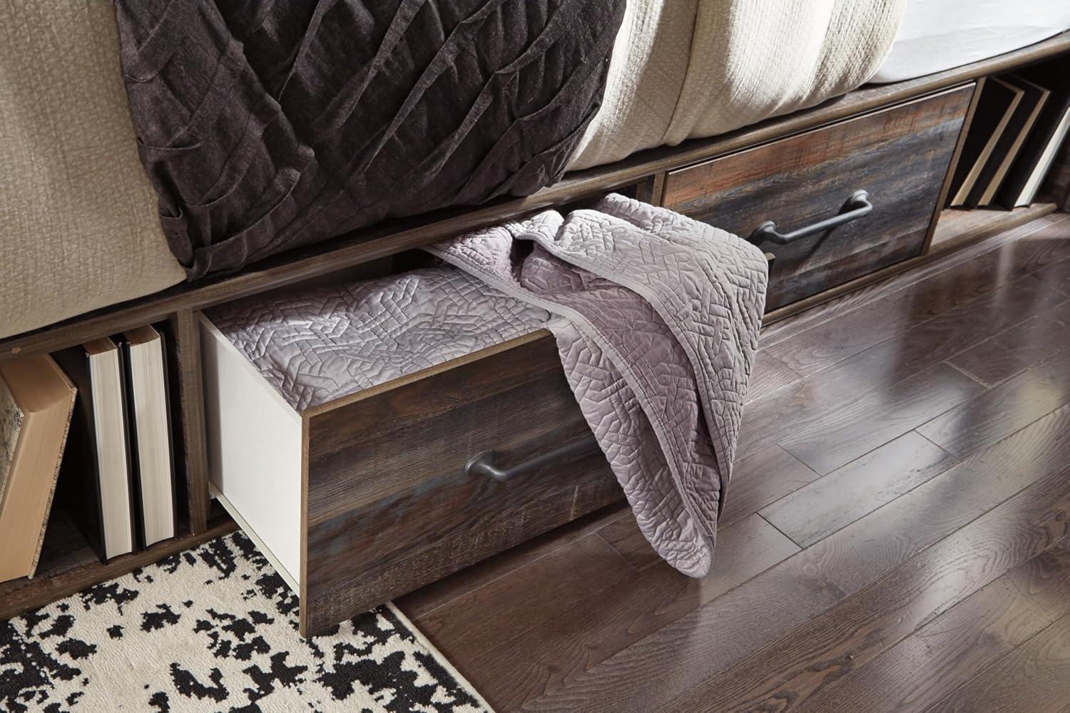 imageSignature Design by Ashley Drystan Rustic Queen Bookcase Bed with 4 Storage Drawers Open Cubbies and LED Light Foundation or Box Spring Not Needed Dark Brown amp GrayTwin