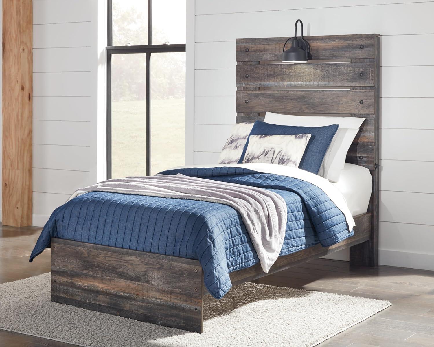 imageSignature Design by Ashley Drystan Rustic Queen Bookcase Bed with 4 Storage Drawers Open Cubbies and LED Light Foundation or Box Spring Not Needed Dark Brown amp GrayTwin