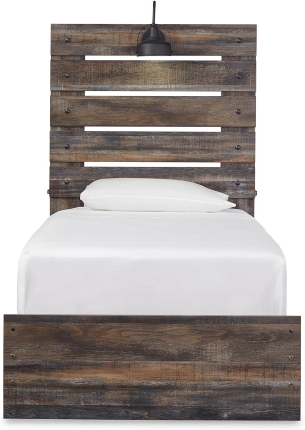imageSignature Design by Ashley Drystan Rustic Queen Bookcase Bed with 4 Storage Drawers Open Cubbies and LED Light Foundation or Box Spring Not Needed Dark Brown amp GrayTwin