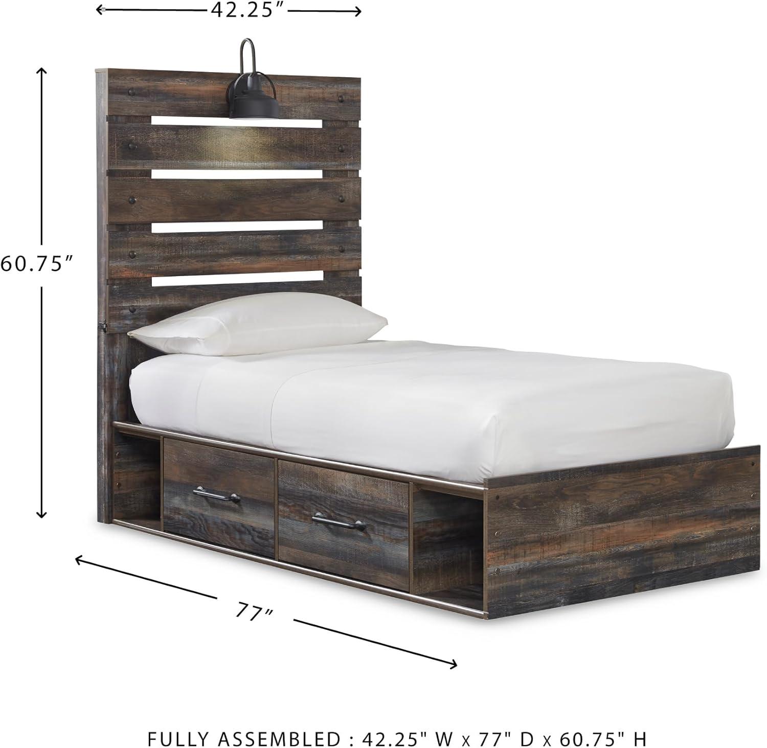 imageSignature Design by Ashley Drystan Rustic Queen Bookcase Bed with 4 Storage Drawers Open Cubbies and LED Light Foundation or Box Spring Not Needed Dark Brown amp GrayTwin