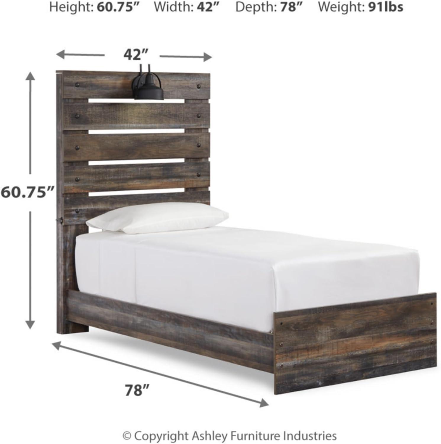 imageSignature Design by Ashley Drystan Rustic Queen Bookcase Bed with 4 Storage Drawers Open Cubbies and LED Light Foundation or Box Spring Not Needed Dark Brown amp GrayTwin