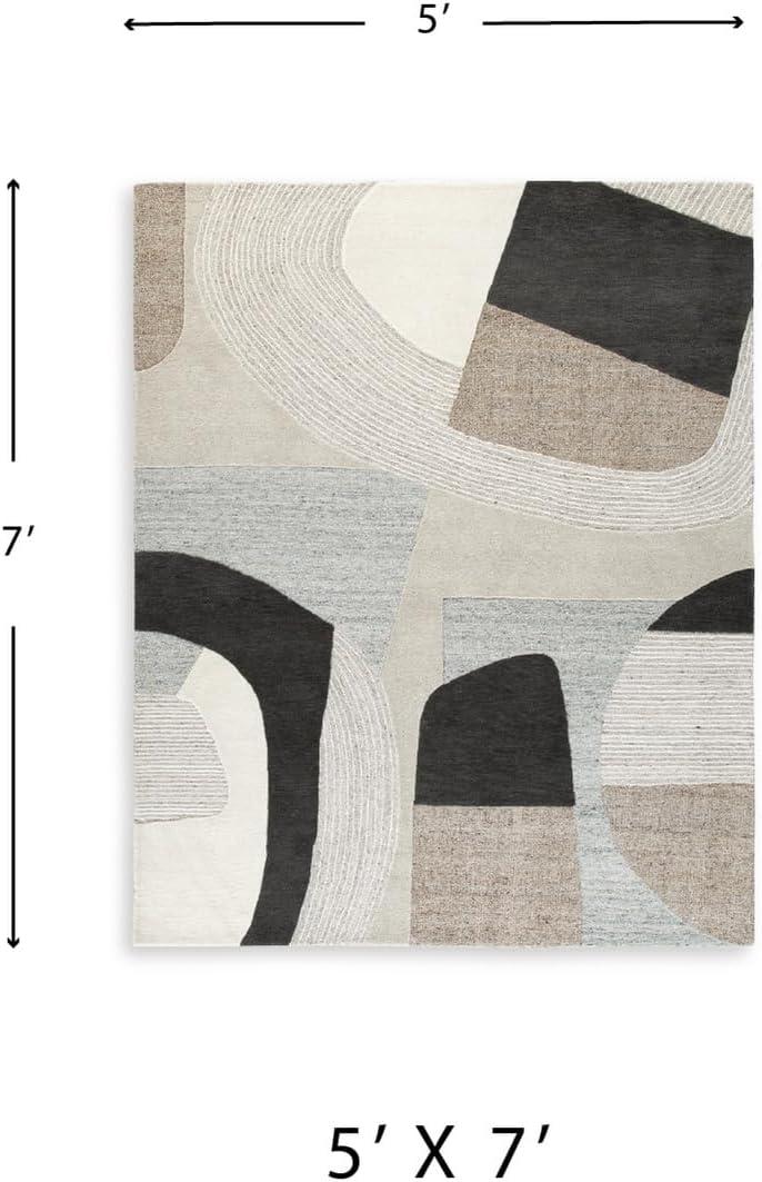 imageSignature Design by Ashley Edrickhill Casual Indoor HandTufted Abstract Wool Blend 8 x 10 Rug Light Brown amp Beige5 x 611 Rectangular