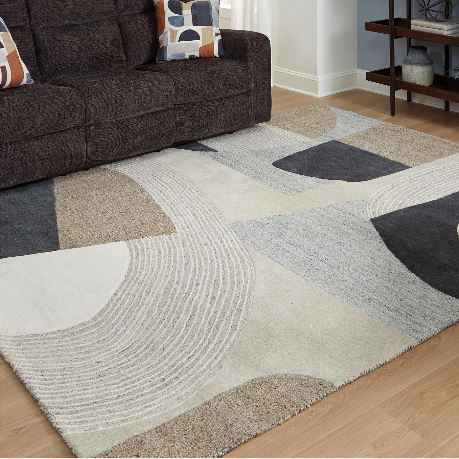 imageSignature Design by Ashley Edrickhill Casual Indoor HandTufted Abstract Wool Blend 8 x 10 Rug Light Brown amp Beige5 x 611 Rectangular