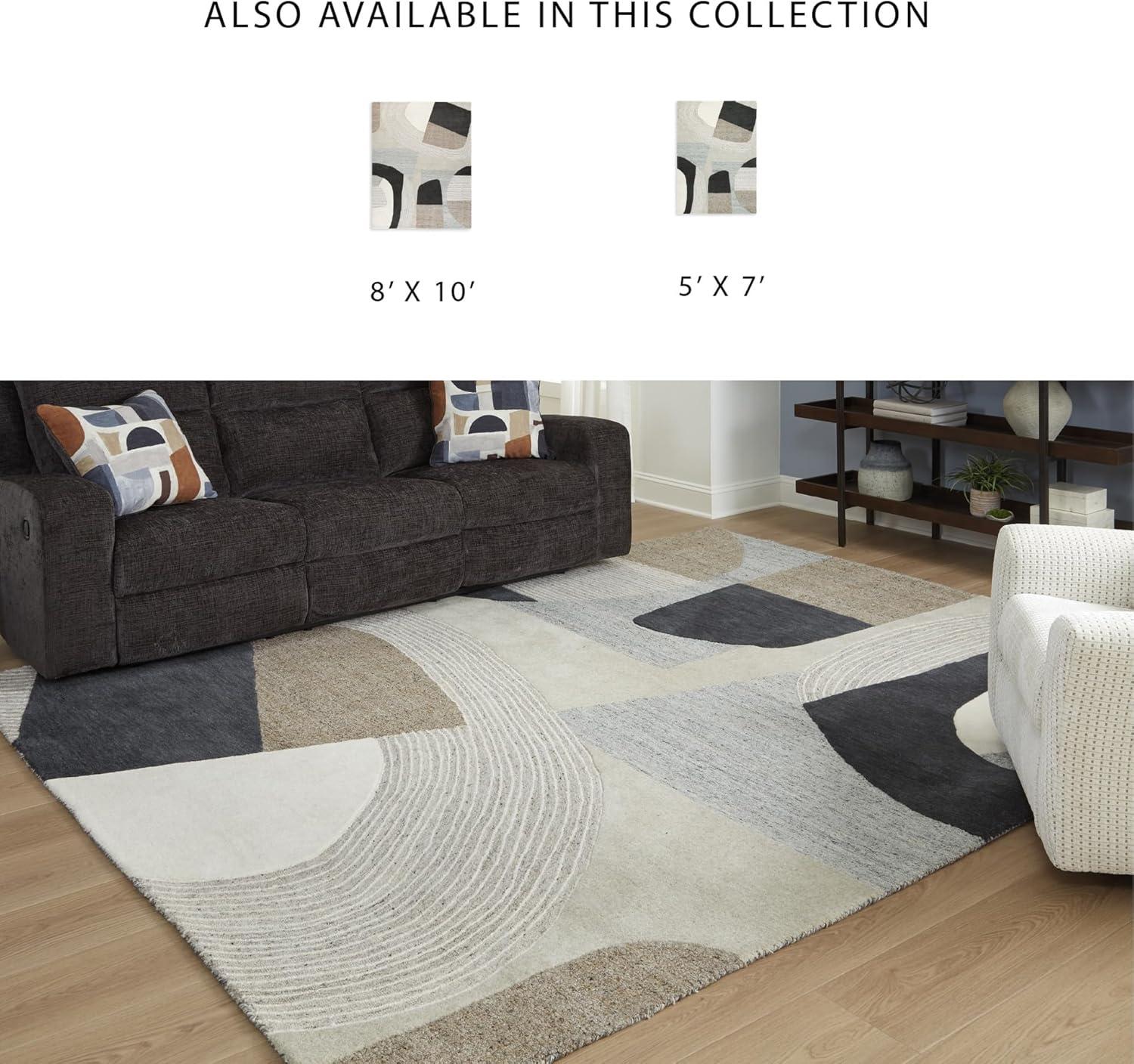 imageSignature Design by Ashley Edrickhill Casual Indoor HandTufted Abstract Wool Blend 8 x 10 Rug Light Brown amp Beige77 x 910 Rectangular