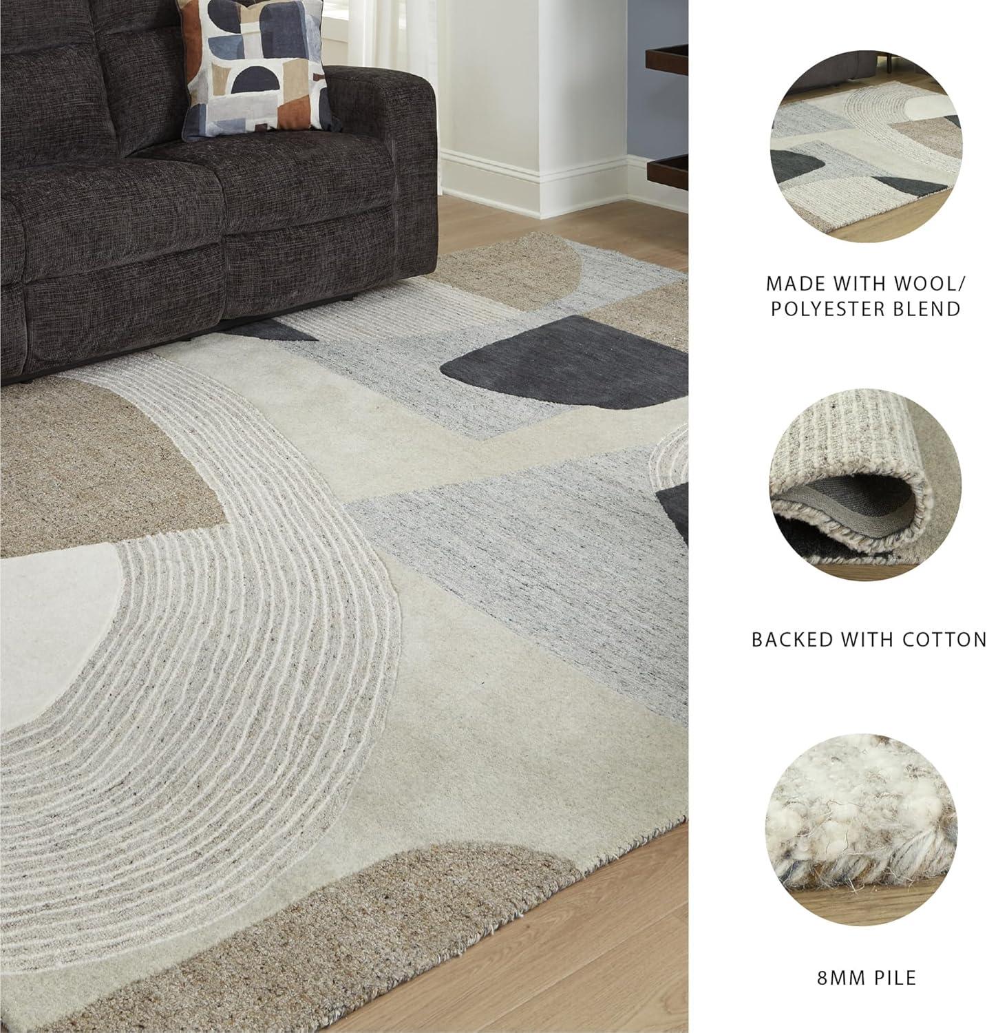 imageSignature Design by Ashley Edrickhill Casual Indoor HandTufted Abstract Wool Blend 8 x 10 Rug Light Brown amp Beige77 x 910 Rectangular