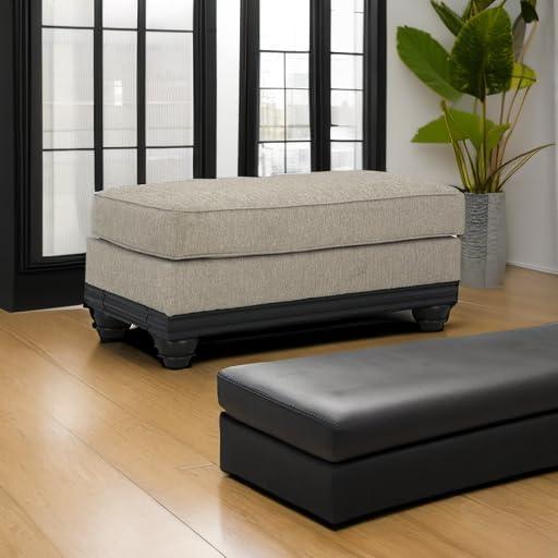 imageSignature Design by Ashley Elbiani Traditional Firmly Cushioned Rectangular Ottoman Light Brown amp Black