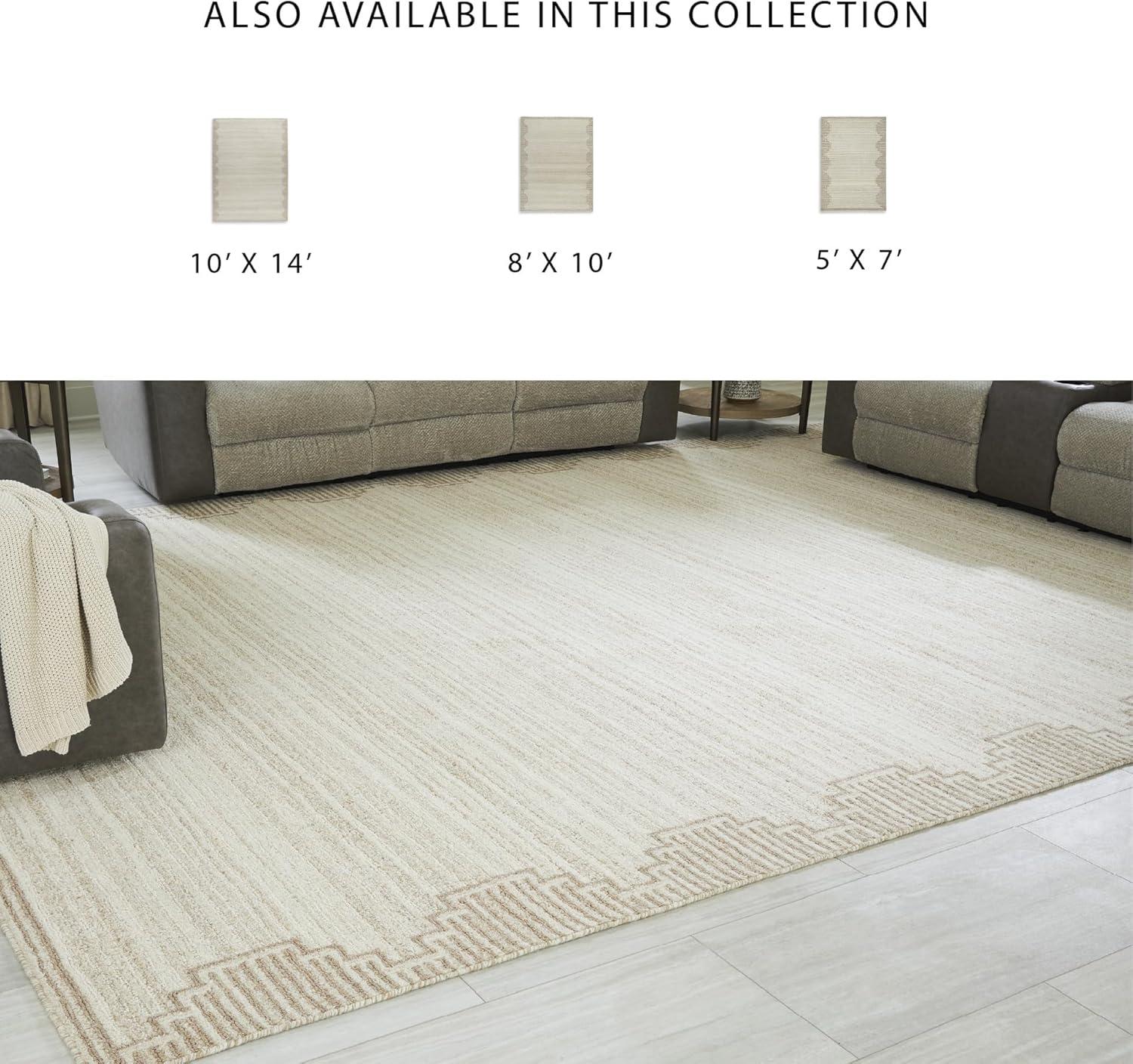 imageSignature Design by Ashley Emorymore Casual Indoor Striped Wool 10 x 14 Rug Light Brown amp Beige10 x 14 Rectangular