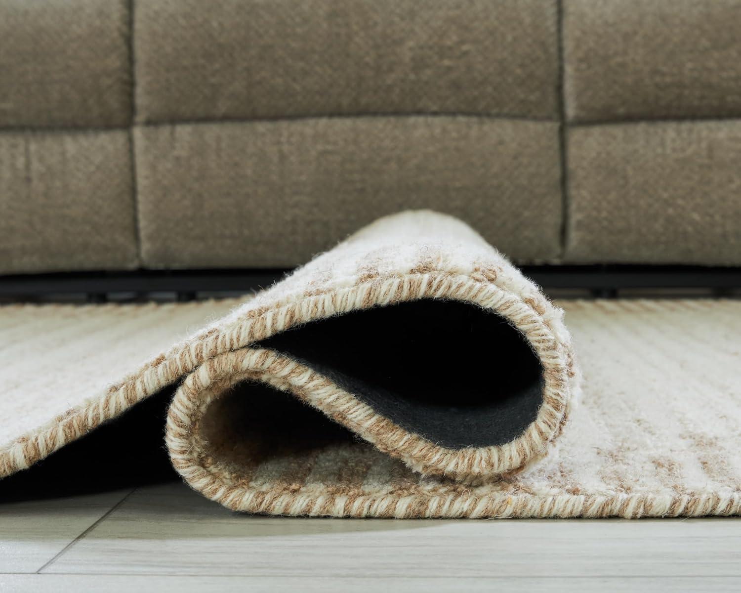 imageSignature Design by Ashley Emorymore Casual Indoor Striped Wool 10 x 14 Rug Light Brown amp Beige10 x 14 Rectangular