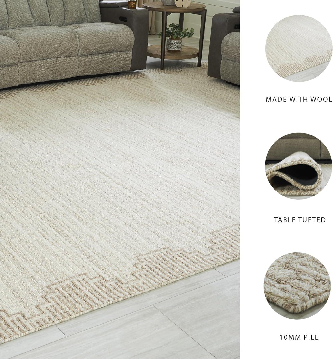 imageSignature Design by Ashley Emorymore Casual Indoor Striped Wool 10 x 14 Rug Light Brown amp Beige10 x 14 Rectangular