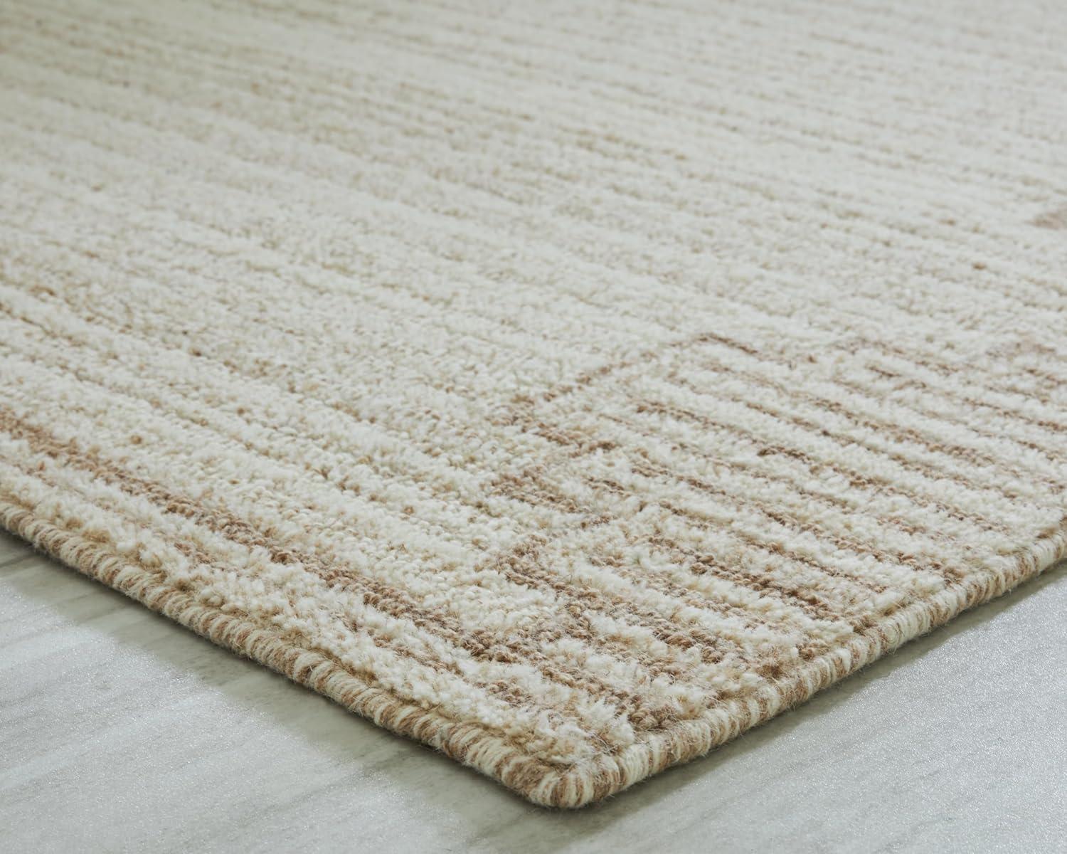 imageSignature Design by Ashley Emorymore Casual Indoor Striped Wool 10 x 14 Rug Light Brown amp Beige10 x 14 Rectangular