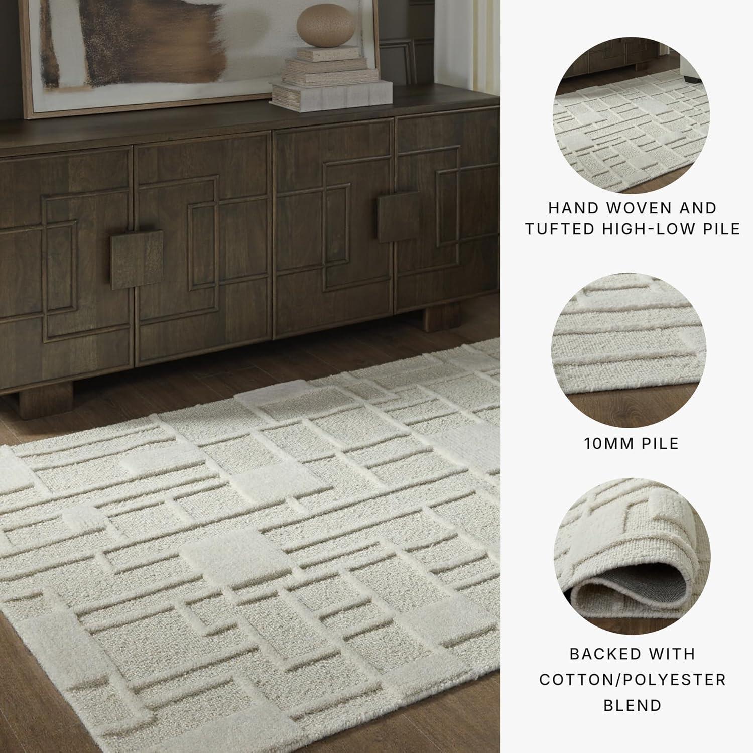 imageSignature Design by Ashley Empriss Casual Indoor Hand Woven Geometric Rectangular 5 x 7 Area Rug Beige