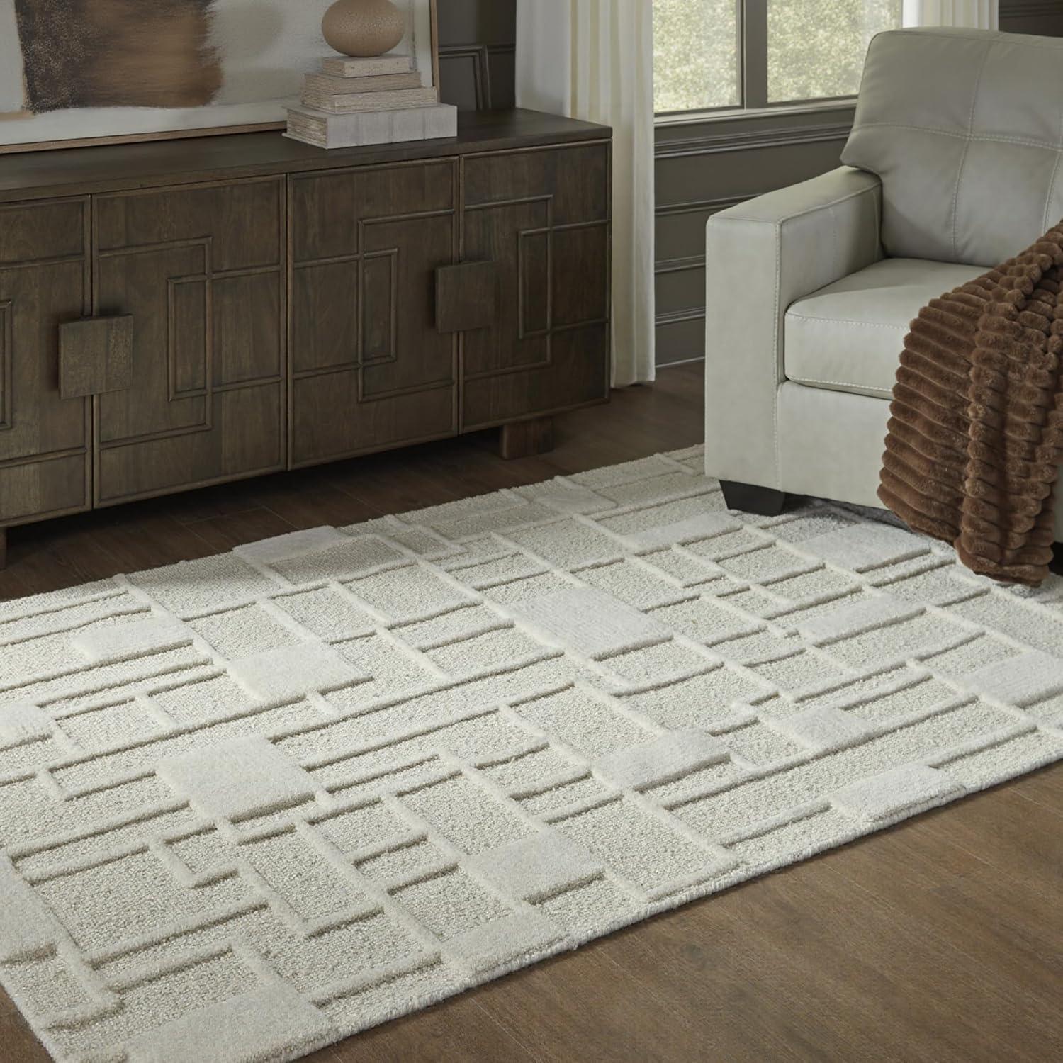 imageSignature Design by Ashley Empriss Casual Indoor Hand Woven Geometric Rectangular 5 x 7 Area Rug Beige