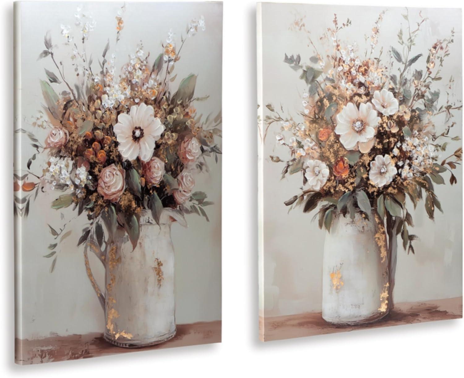 imageSignature Design by Ashley Faisaldon Farmhouse Hand Painted Flower Wall Art 25 x 36 Inches Set of 2 Pink amp Green