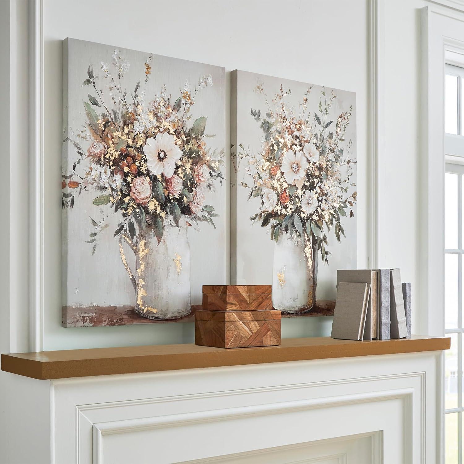 imageSignature Design by Ashley Faisaldon Farmhouse Hand Painted Flower Wall Art 25 x 36 Inches Set of 2 Pink amp Green