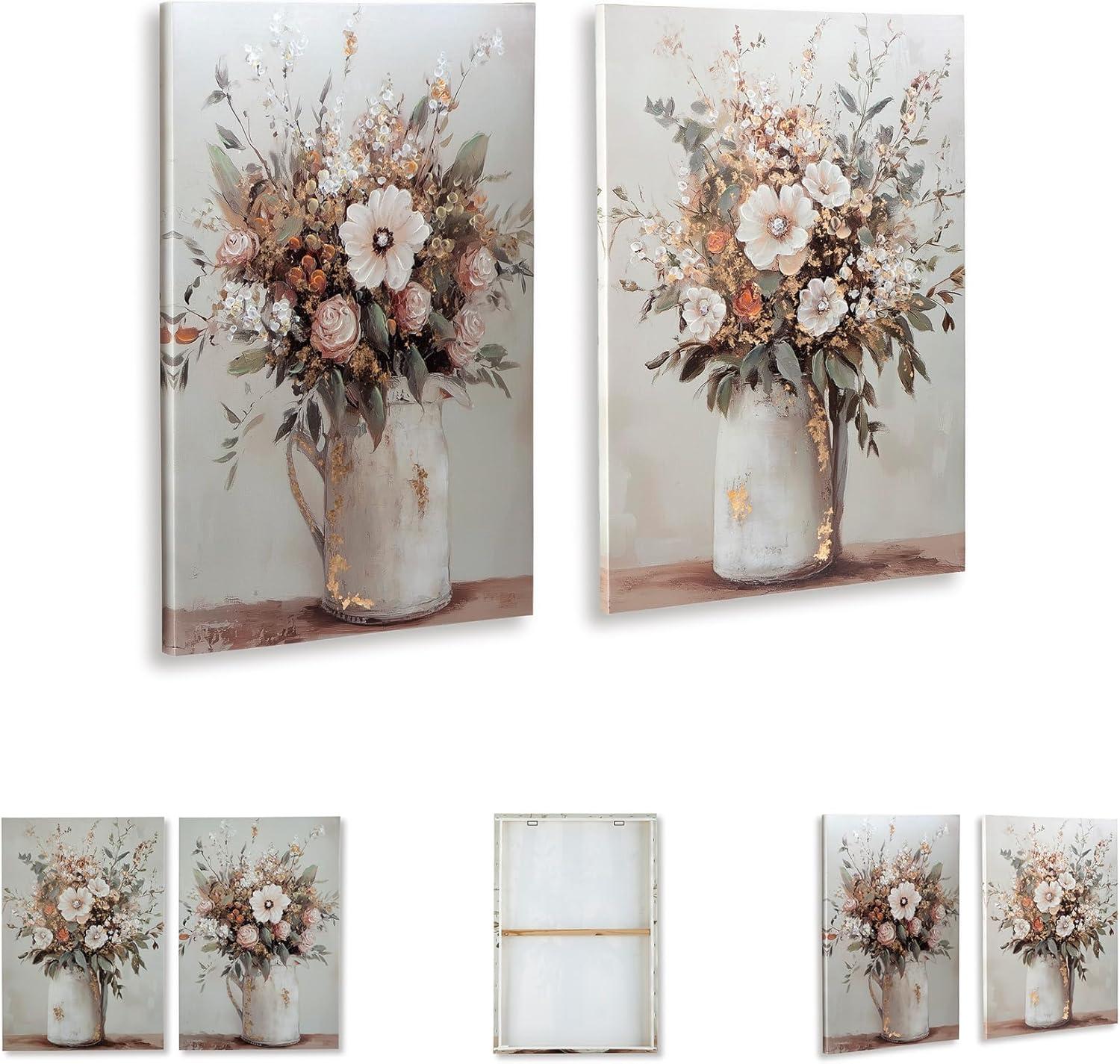 imageSignature Design by Ashley Faisaldon Farmhouse Hand Painted Flower Wall Art 25 x 36 Inches Set of 2 Pink amp Green