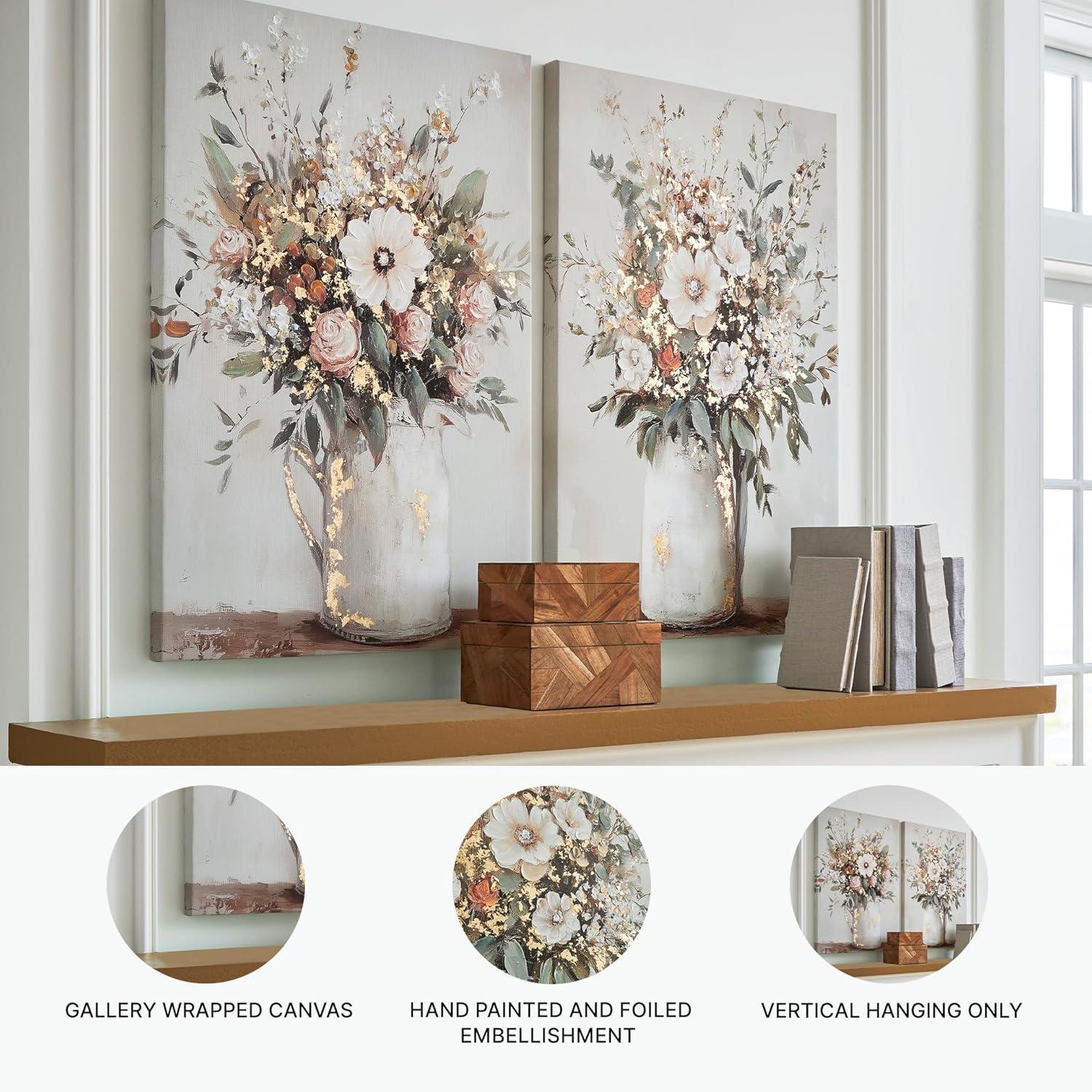 imageSignature Design by Ashley Faisaldon Farmhouse Hand Painted Flower Wall Art 25 x 36 Inches Set of 2 Pink amp Green