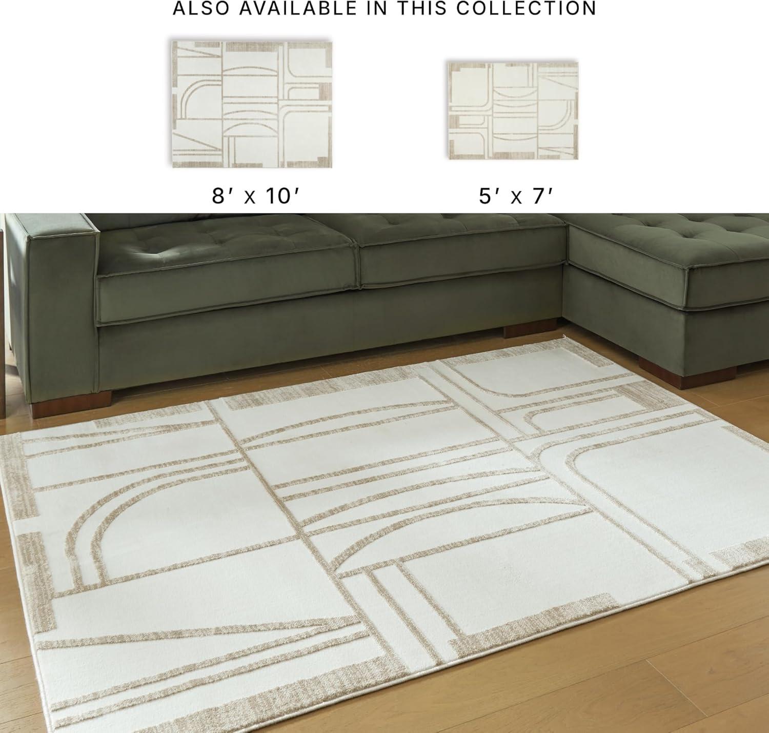 imageSignature Design by Ashley Farongrove Modern Indoor Geometric Rectangular 5 x 7 Area Rug Beige amp White