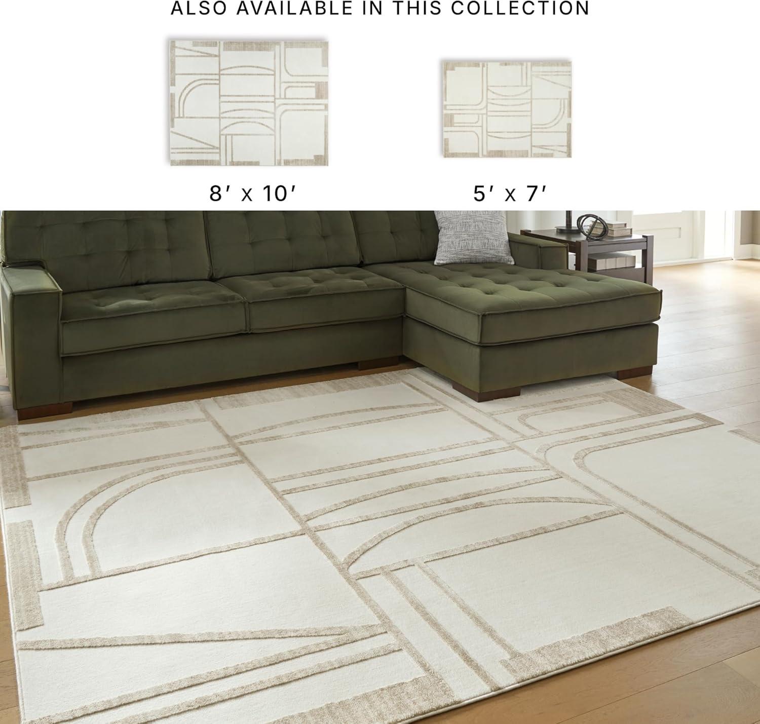 imageSignature Design by Ashley Farongrove Modern Indoor Geometric Rectangular 8 x 10 Area Rug Beige amp White