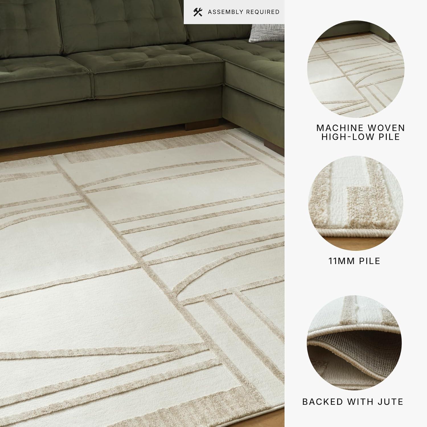 imageSignature Design by Ashley Farongrove Modern Indoor Geometric Rectangular 8 x 10 Area Rug Beige amp White