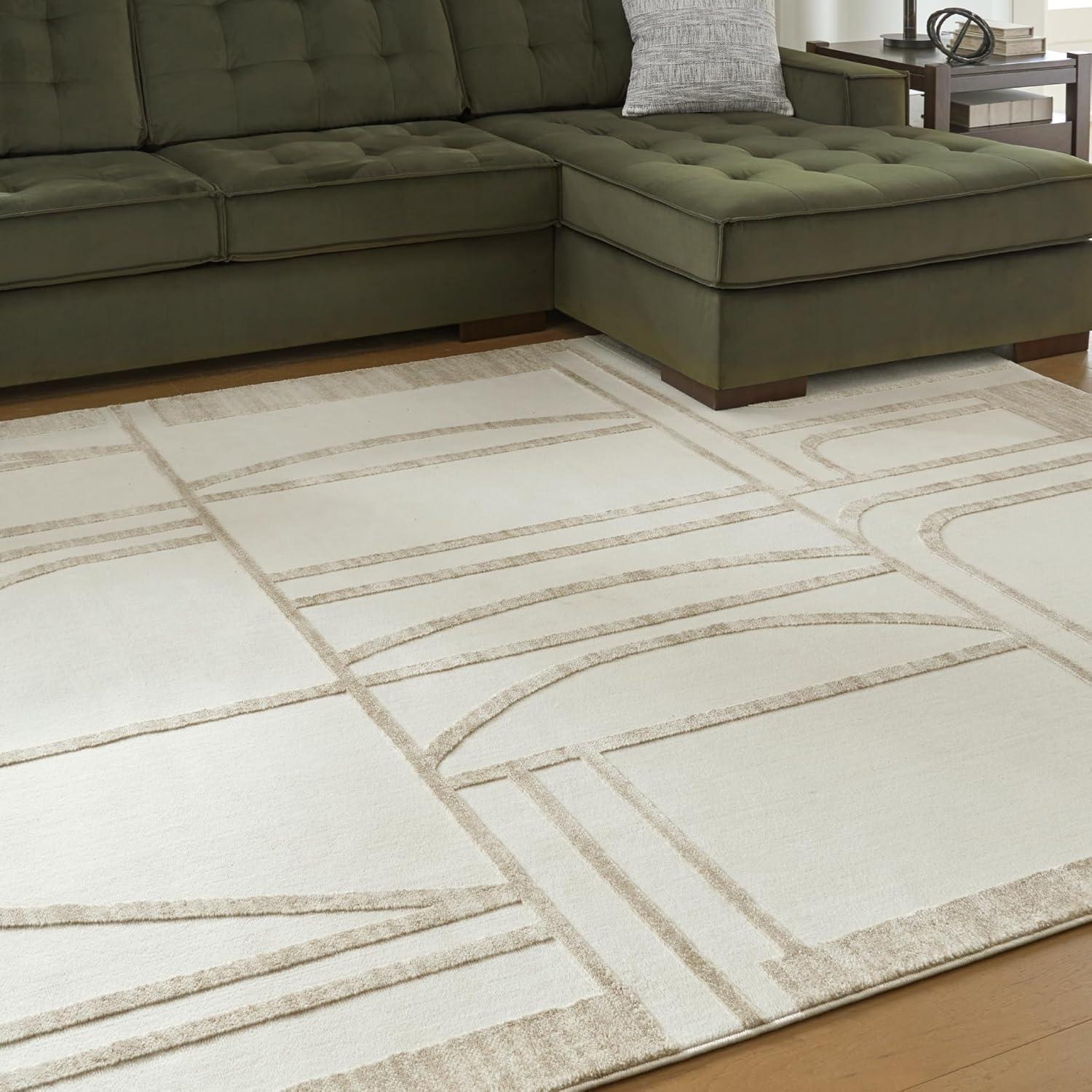 imageSignature Design by Ashley Farongrove Modern Indoor Geometric Rectangular 8 x 10 Area Rug Beige amp White