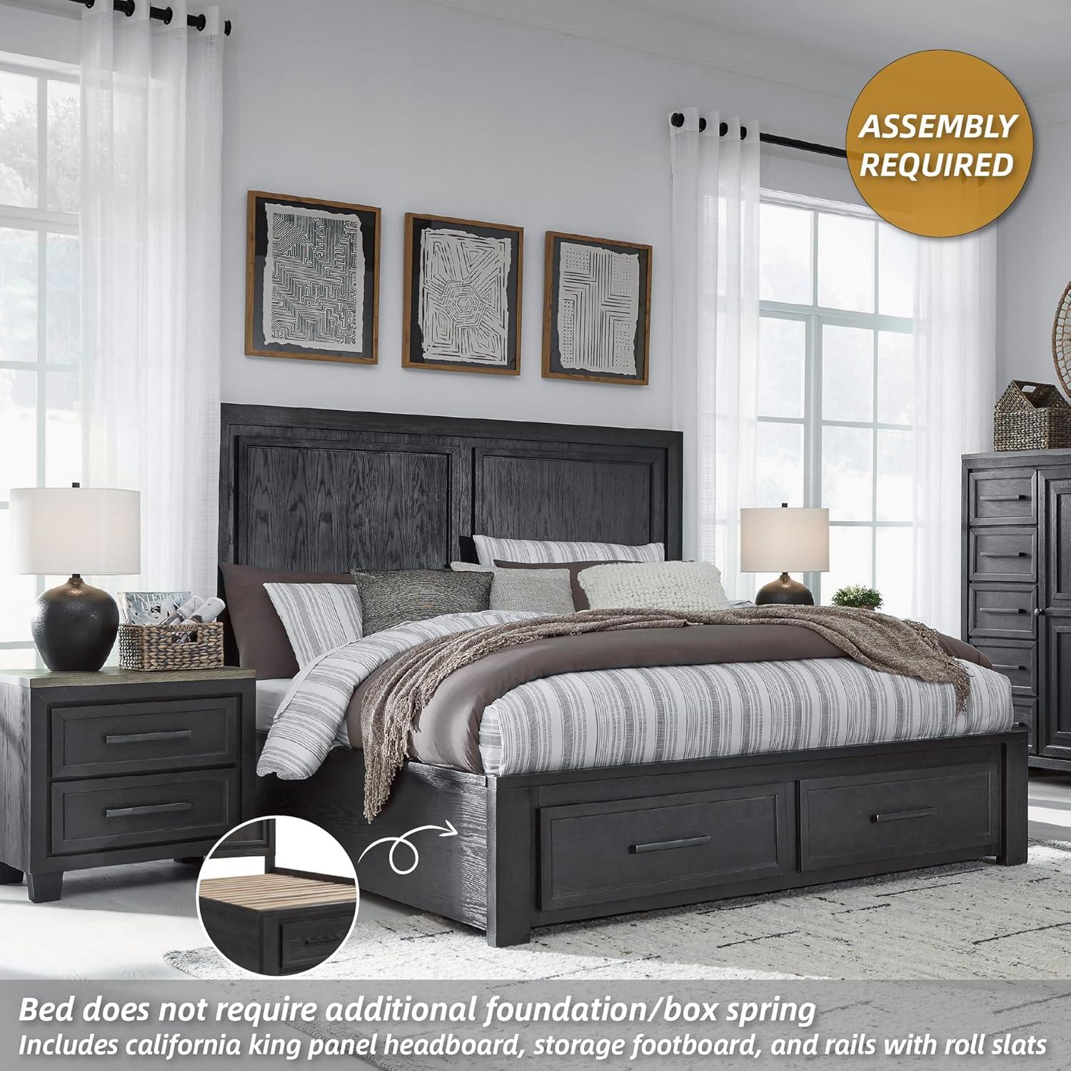 imageSignature Design by Ashley Foyland Transitional 2Drawer California King Platform Storage Bed Foundation or Box Spring Not Needed Black amp Dark BrownBlackBrown