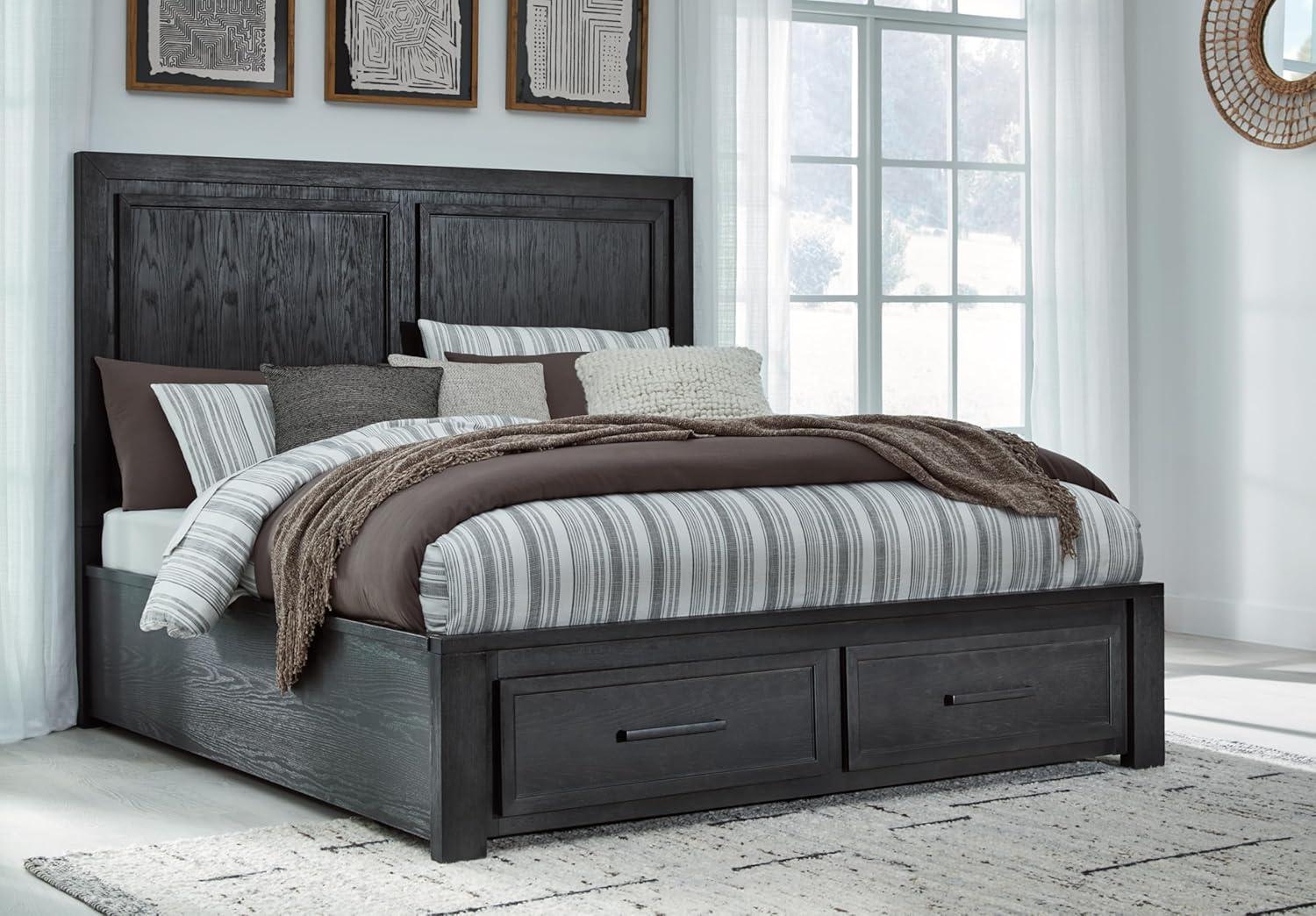imageSignature Design by Ashley Foyland Transitional 2Drawer California King Platform Storage Bed Foundation or Box Spring Not Needed Black amp Dark BrownBlackBrown