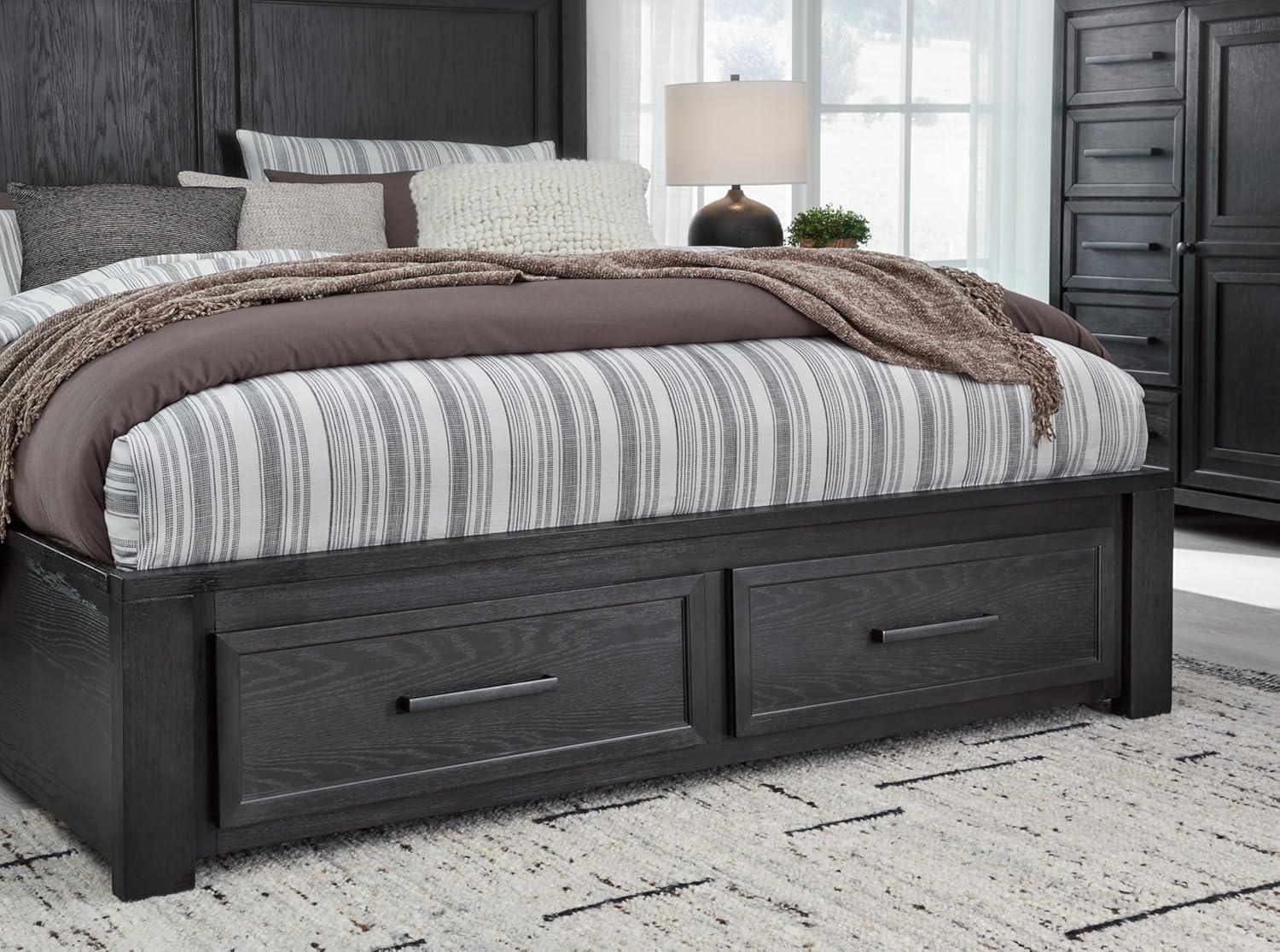 imageSignature Design by Ashley Foyland Transitional 2Drawer California King Platform Storage Bed Foundation or Box Spring Not Needed Black amp Dark BrownBlackBrown