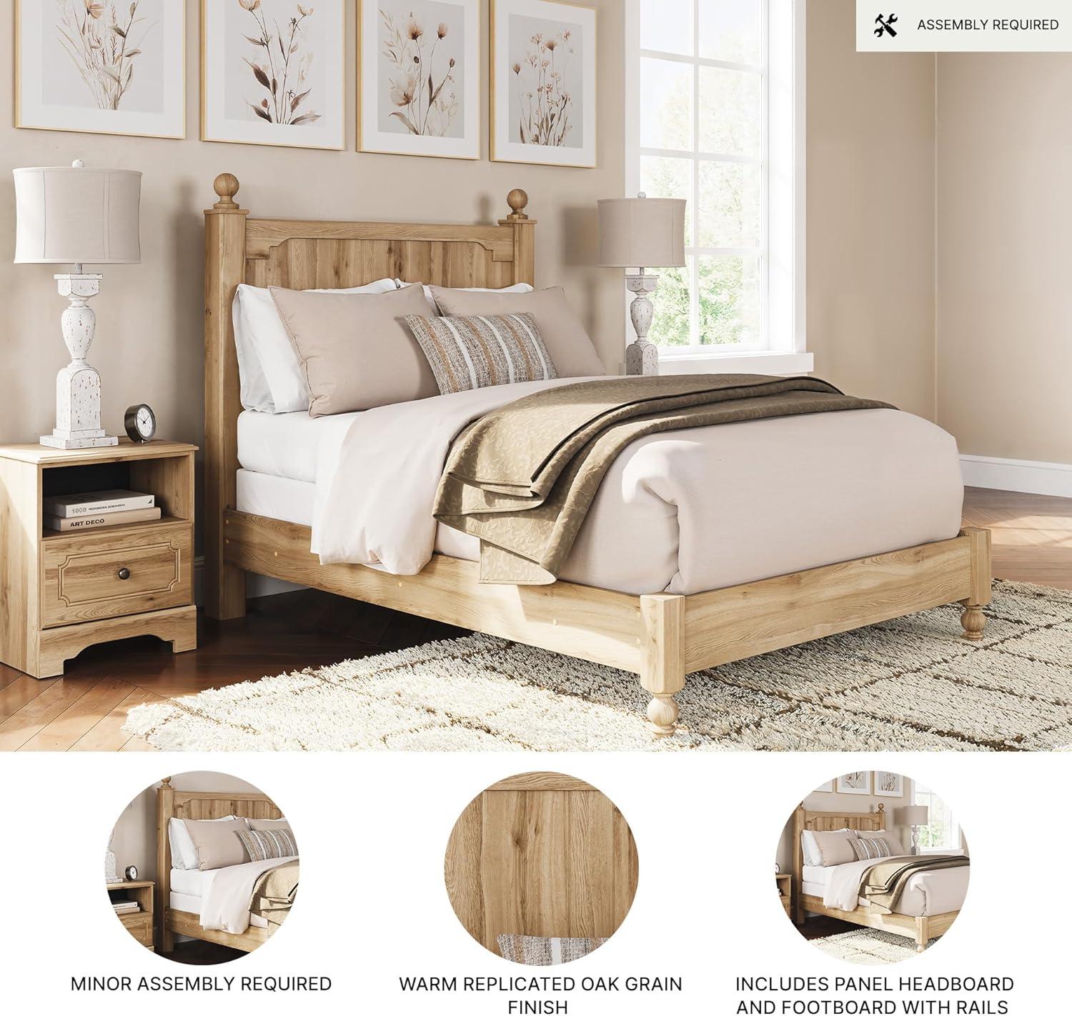 imageSignature Design by Ashley Galletyn Country Rustic Panel Bed Foundation or Box Spring Needed King Light BrownFull Panel Bed