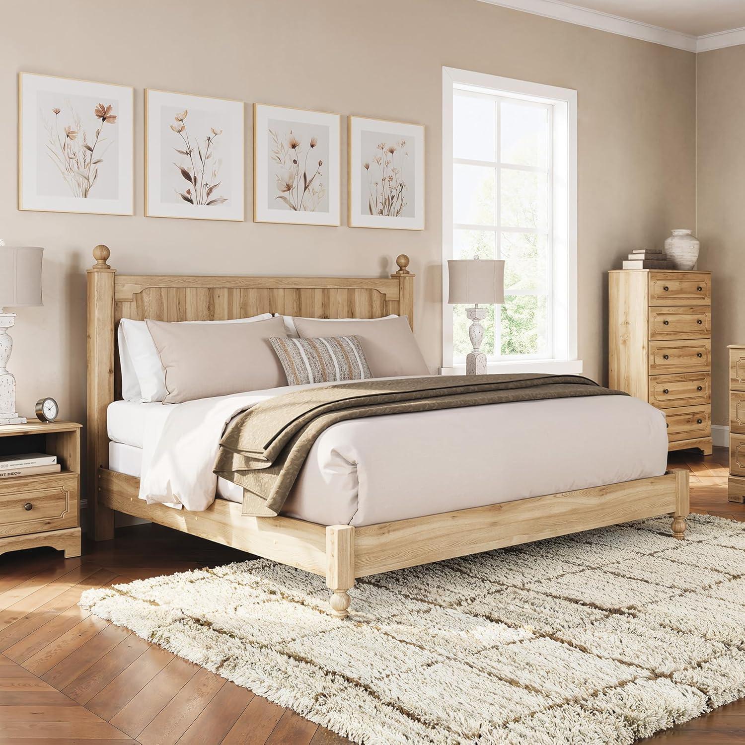 imageSignature Design by Ashley Galletyn Country Rustic Panel Bed Foundation or Box Spring Needed King Light BrownKing Panel Bed