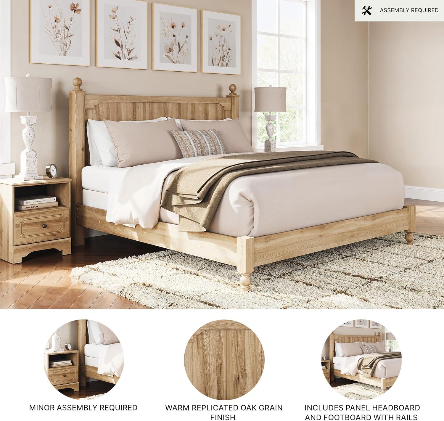 imageSignature Design by Ashley Galletyn Country Rustic Panel Bed Foundation or Box Spring Needed King Light BrownKing Panel Bed